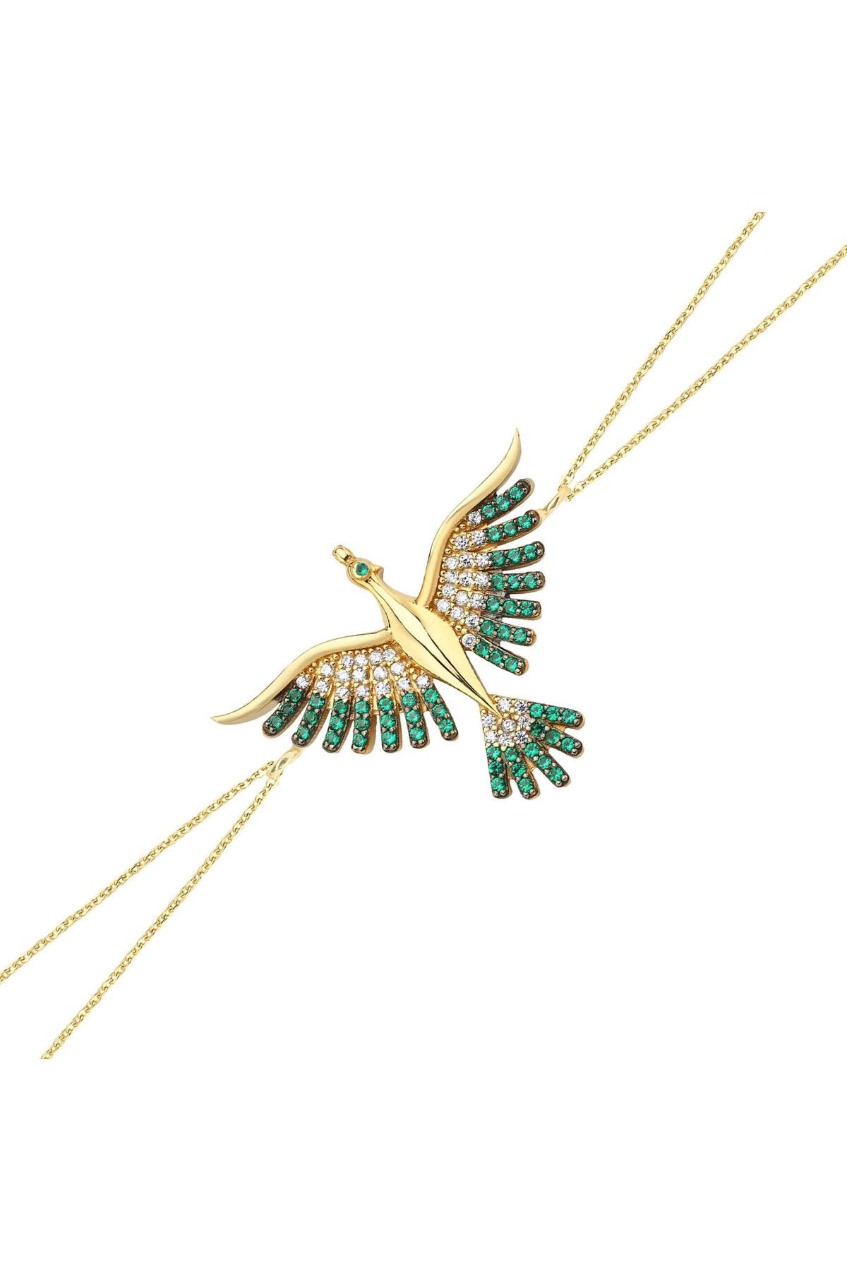 Kayra Mücevher Yeşil Taşlı Anka Kuşu Altın Kaplama Bileklik GMBLK89