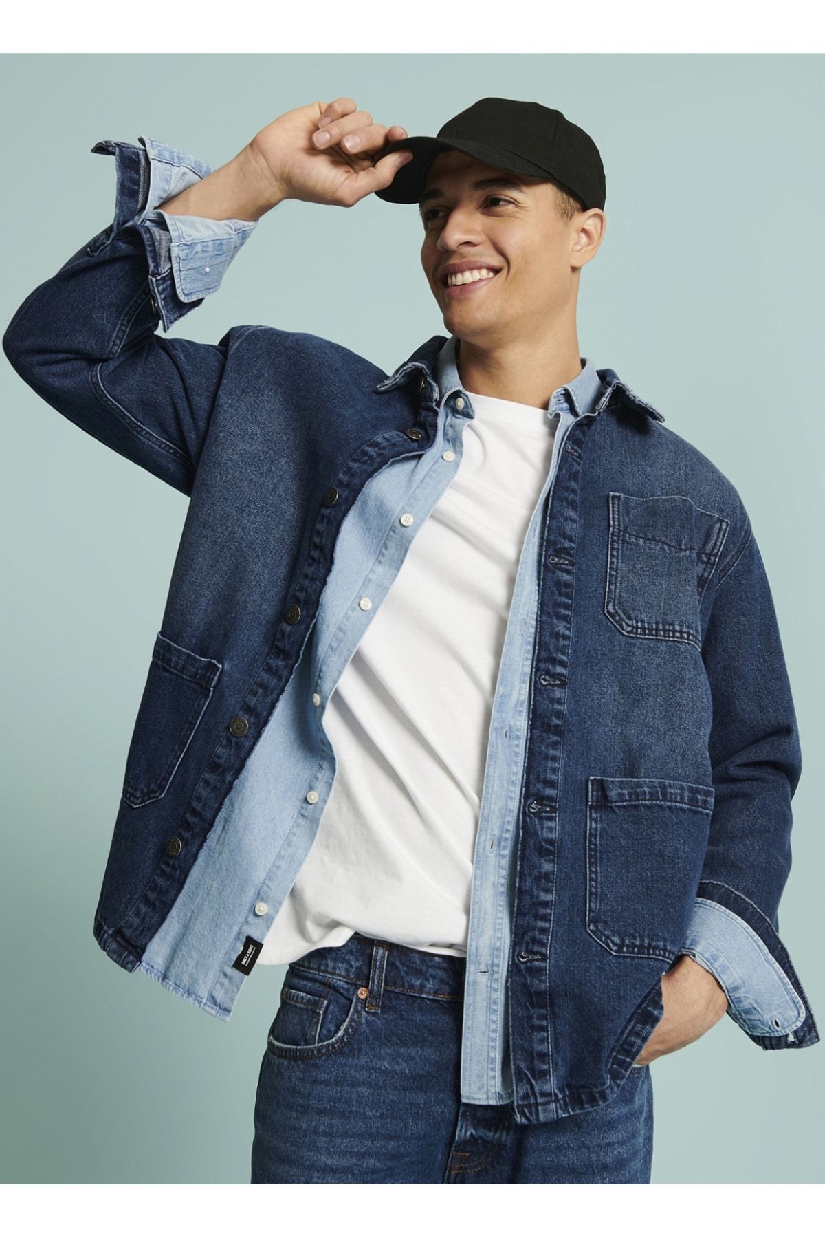 Only & Sons Normal Mavi - Buz Düz Erkek Gömlek ONSDAY REG BTN DOWN CHAMBRAY LS SHI