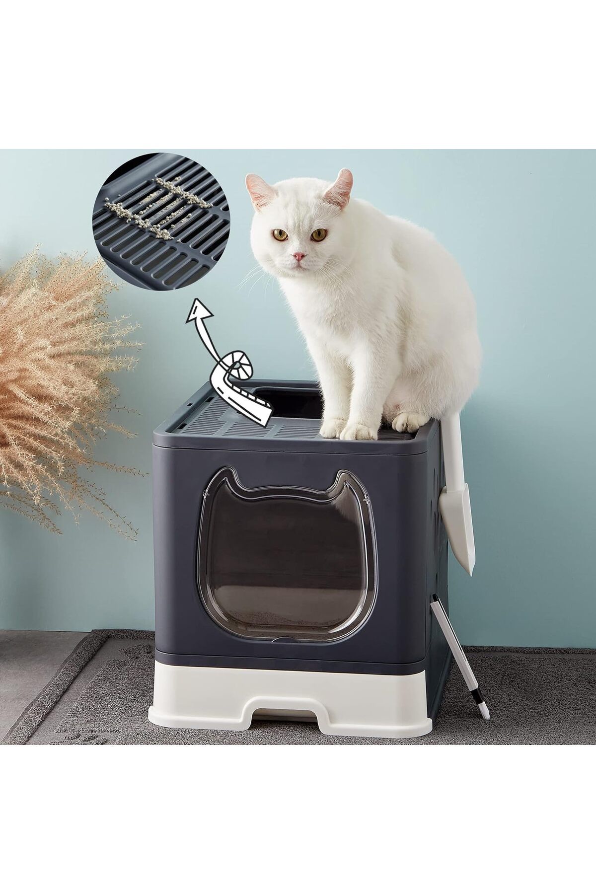 PAWSAYES Kapaklı Katlanabilir Kedi Kumu Tepsisi - Pratik ve Hijyenik Kedi Tuvaleti