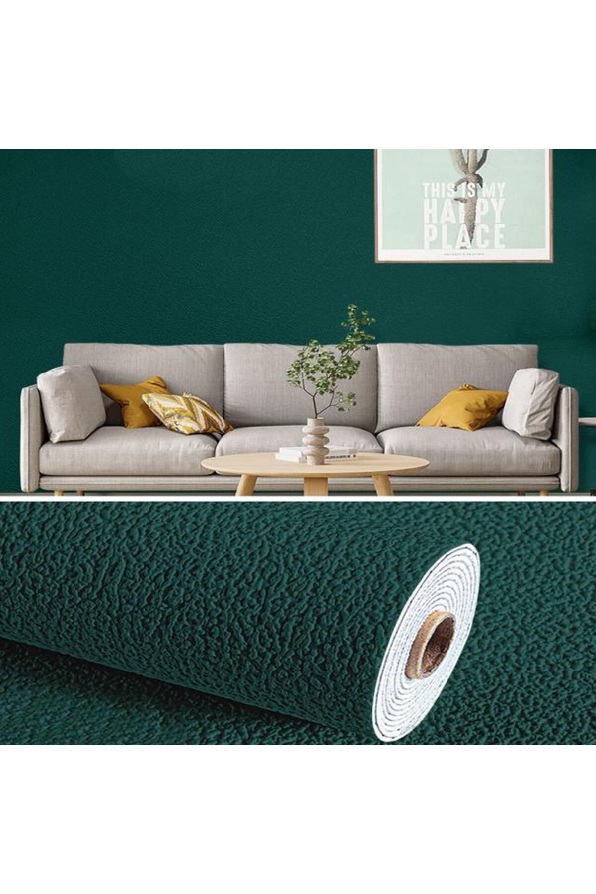 Renkli Duvarlar 50x280 Cm (1,4M2) Koyu Yeşil Kendinden Yapışkanlı Duvar Kağıdı Sticker Dokulu Esnek Silinebilir