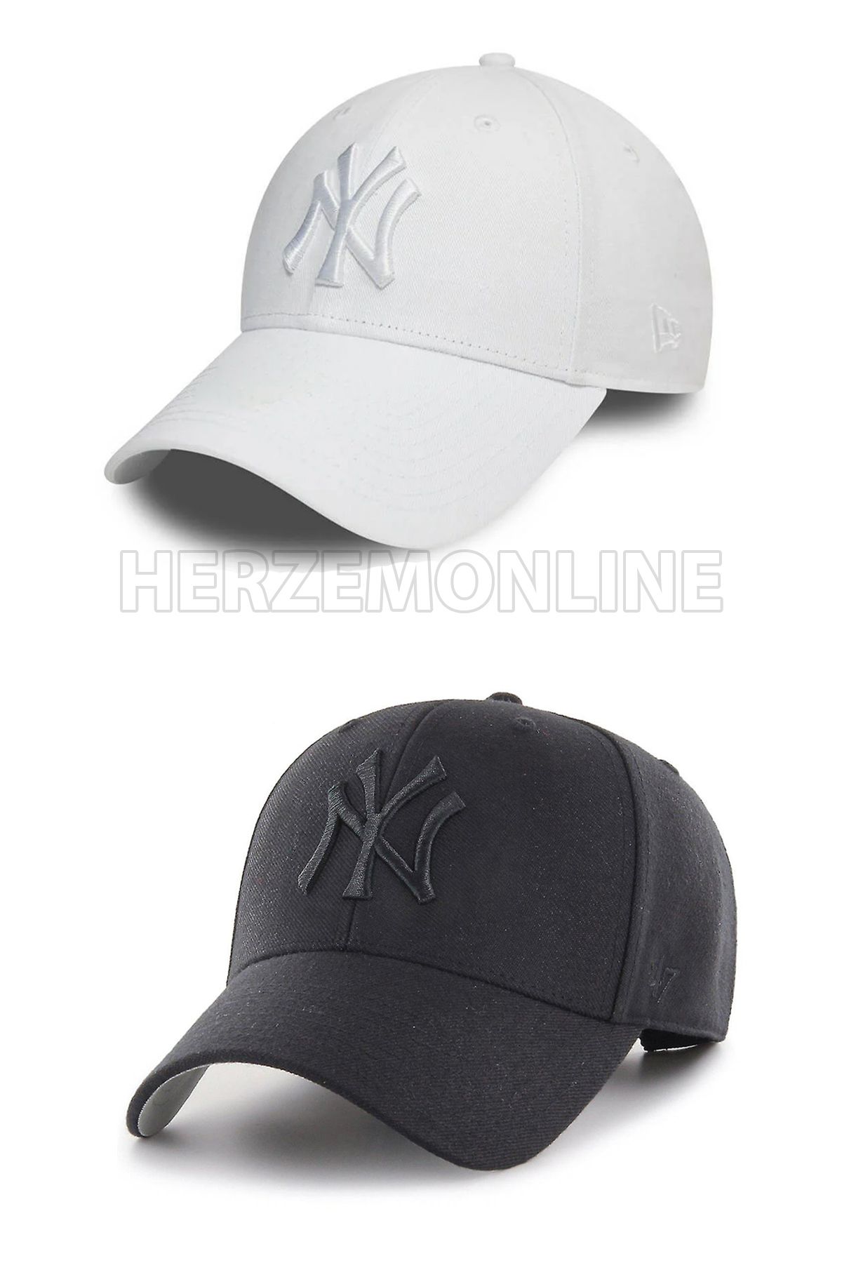 w white stars sports & wear Ny Şapka Unisex 2'li Takım Arkası Cırtlı Ayarlanabilir HERZEM