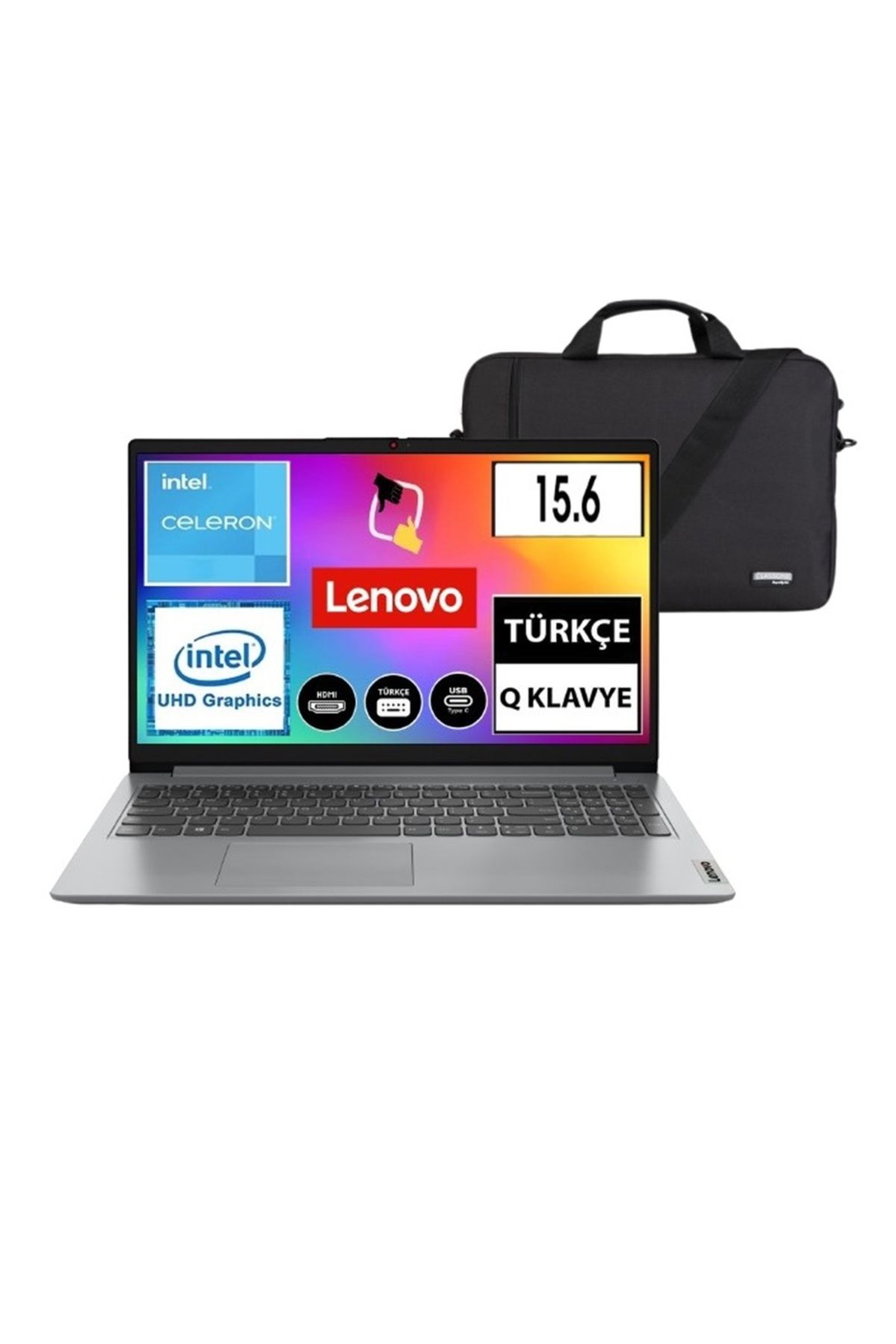 LENOVO IdeaPad 1 Intel Celeron N4020 4GB 256GB SSD W11 15.6 " Bilgisayar Csrtech Çanta H.