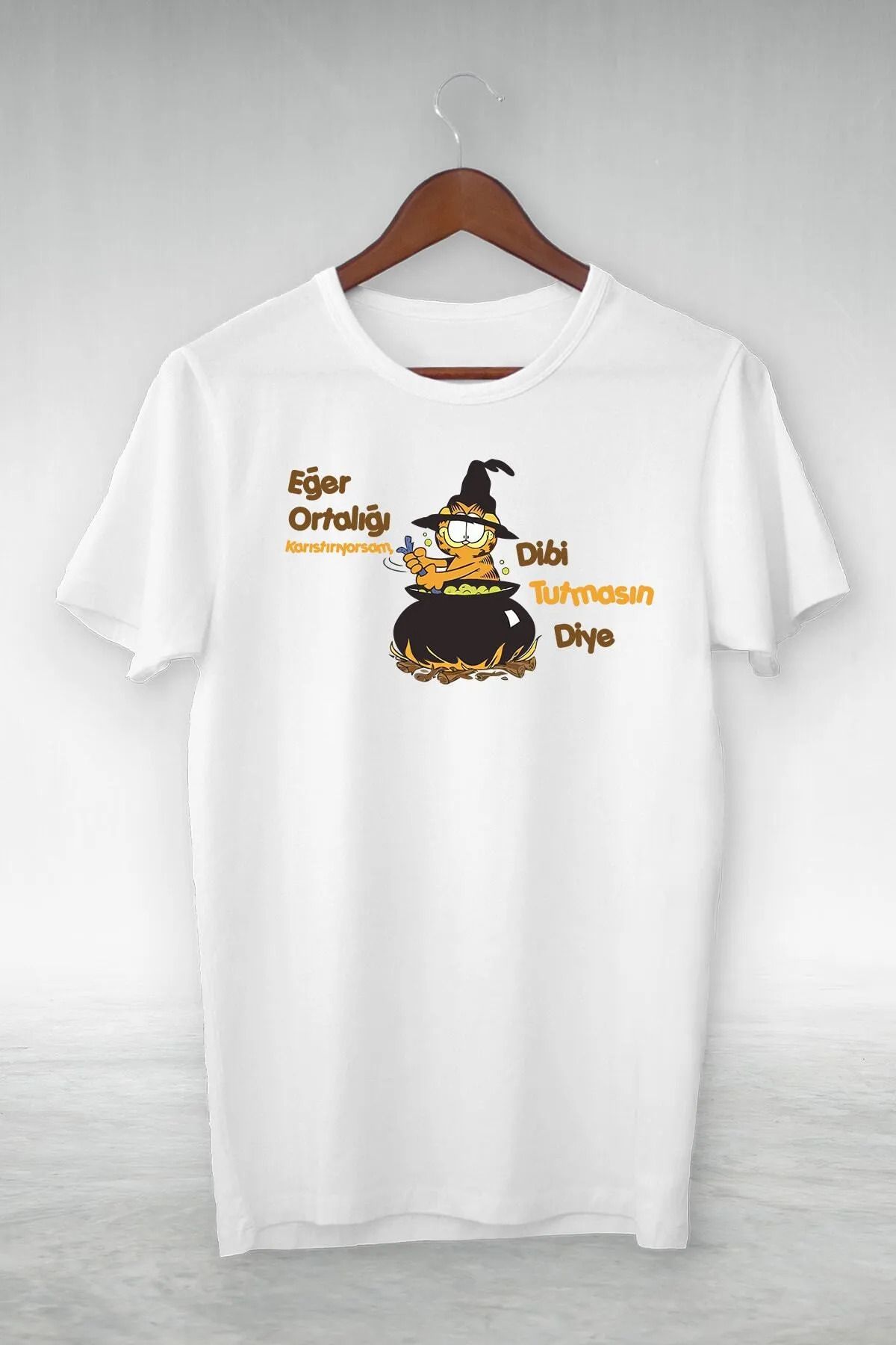 Evomind Unisex Beyaz Garfield Komik Yazılar Seri T-Shirt