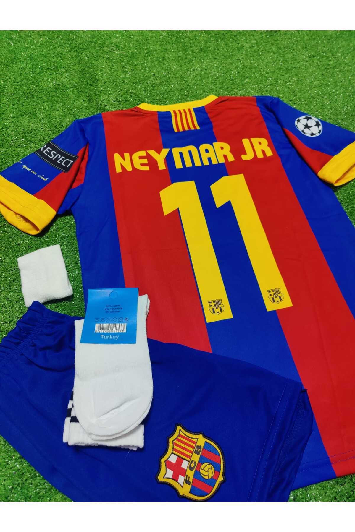 BYSPORTAKUS Barcelona 2011 Şampiyonlar Ligi Finali Neymar Jr Çocuk Forması Şort Çorap Bileklik 4'lü Set
