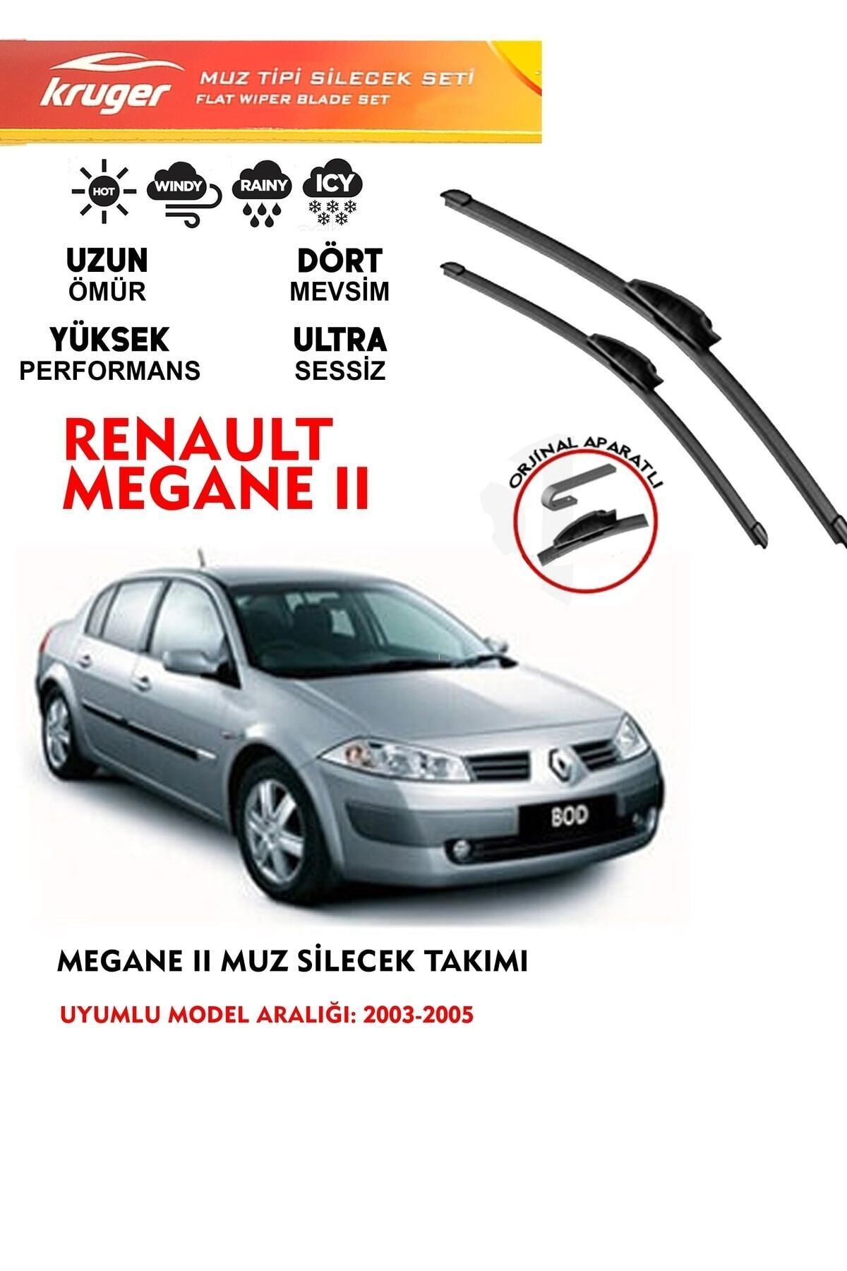 KRUGER Renault Megane 2 Muz Muz Silecek Takımı 2003 Model Araca Özel Orijinal Aparat