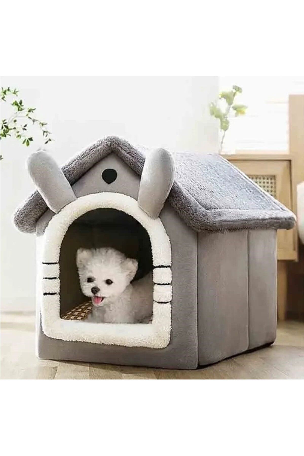 TİNEKE Klasik Model Kedi Evi Yumuşak Kedi Yatağı Derin Uyku Ve Kış Evi Çıkarılabilir Minder GRİ S BEDEN