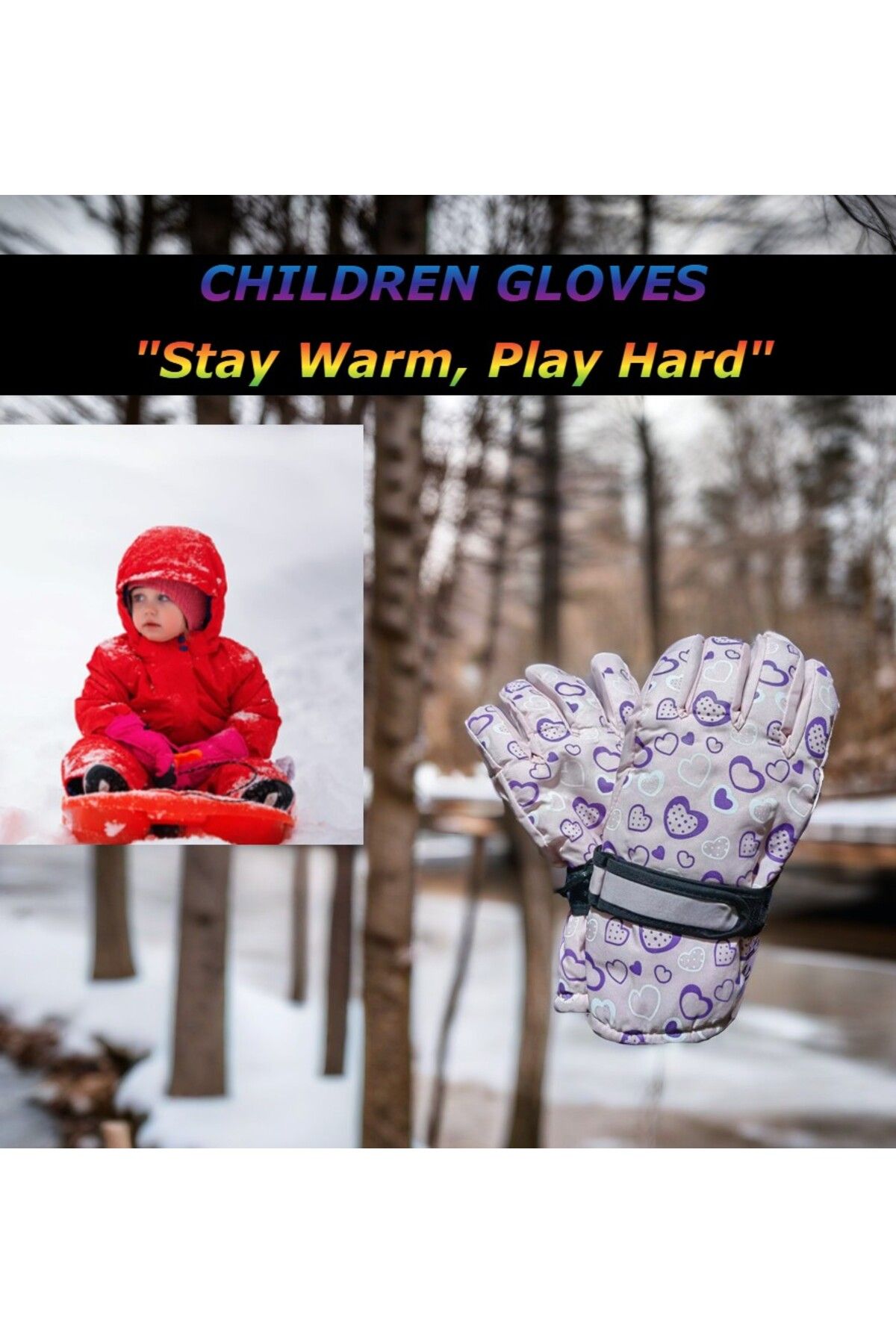 Bluokbeauty Geniş yaş aralığına uygun çocuk kış kar kız kalp kayak rüzgar pembe eldiven