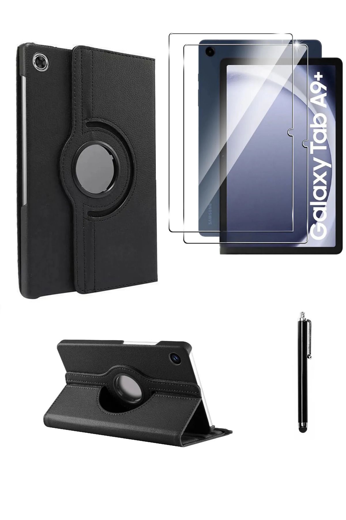 Fibaks Samsung Galaxy Tab A9+ Plus 11inç SM-X210 Uyumlu Dönebilen Standlı Kılıf Ekran Koruyucu Ve Kalem SET