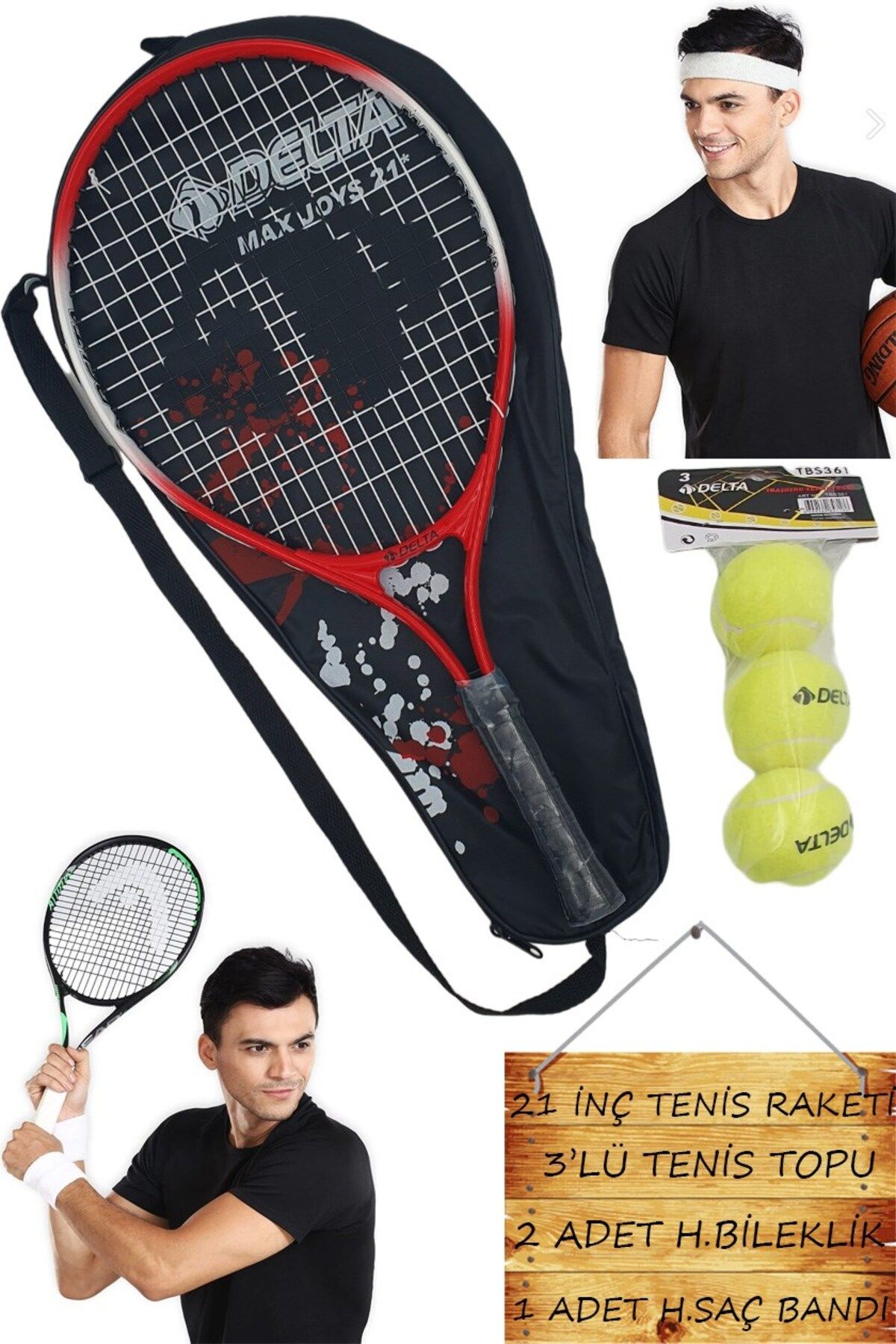 Tosima Max Joy 21 İnç Tenis Raketi Çocuk Tenis Raketi Tenis Topu Bileklik Saç Bandı Set