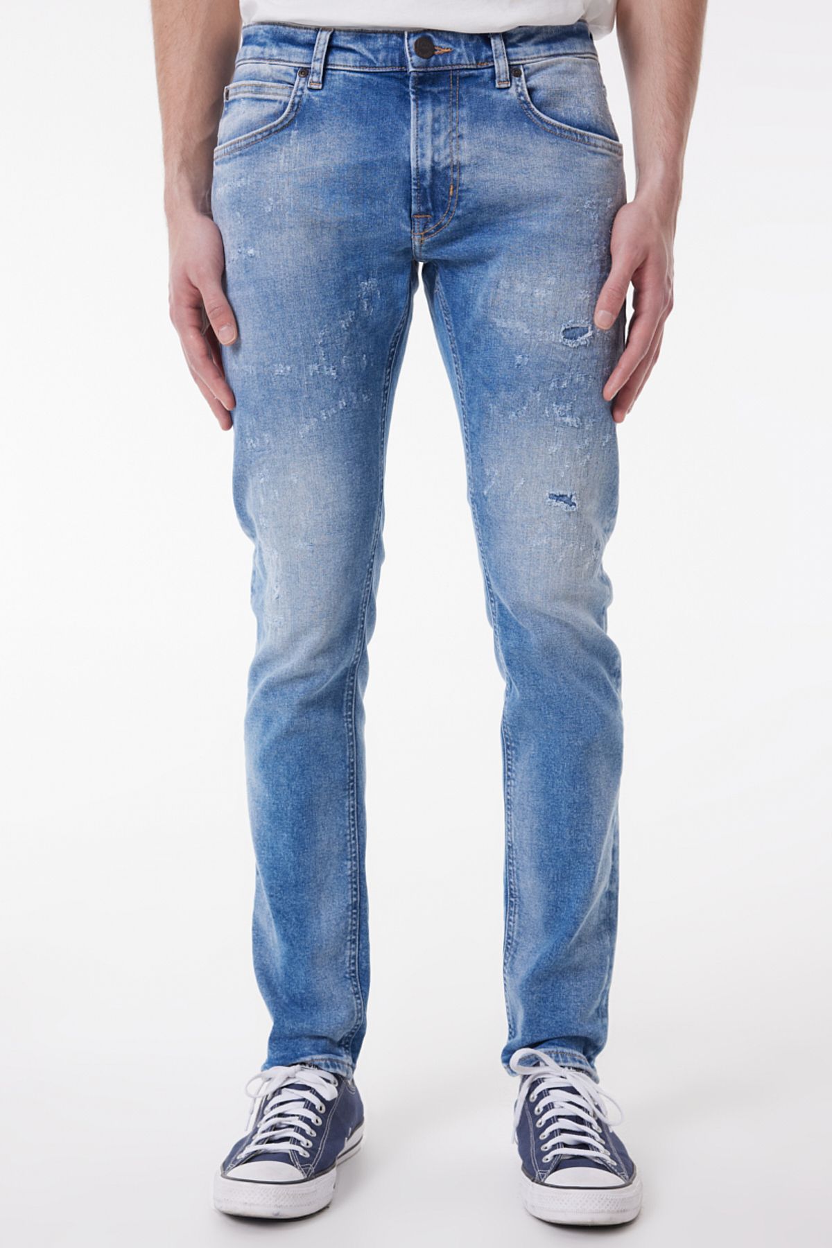 Lee Slim Fit Dar Kesim Normal Bel Taşlamalı Açık Mavi Esnek Luke Jean Denim Kot Pantolon