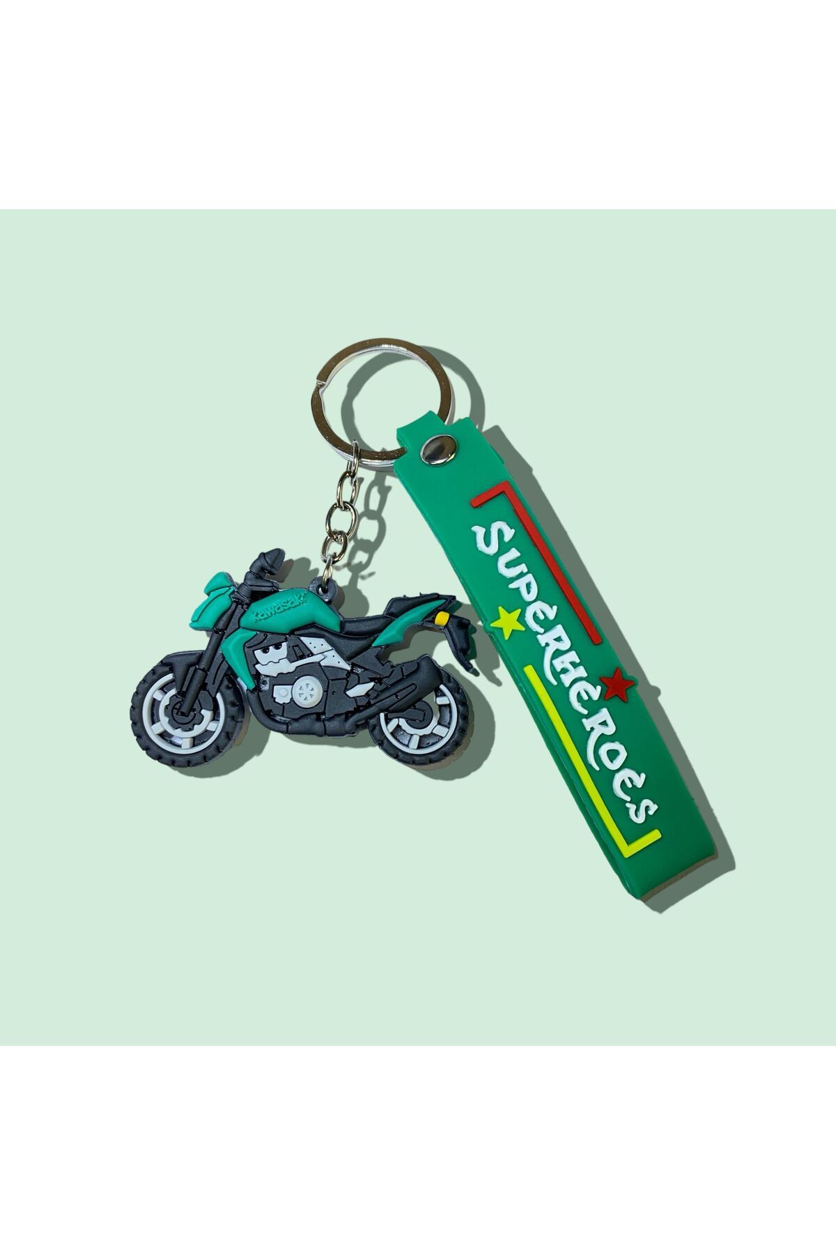 neptünstore Kawasaki Yeşil Motor , Motosiklet Figürlü 3D Anahtarlık