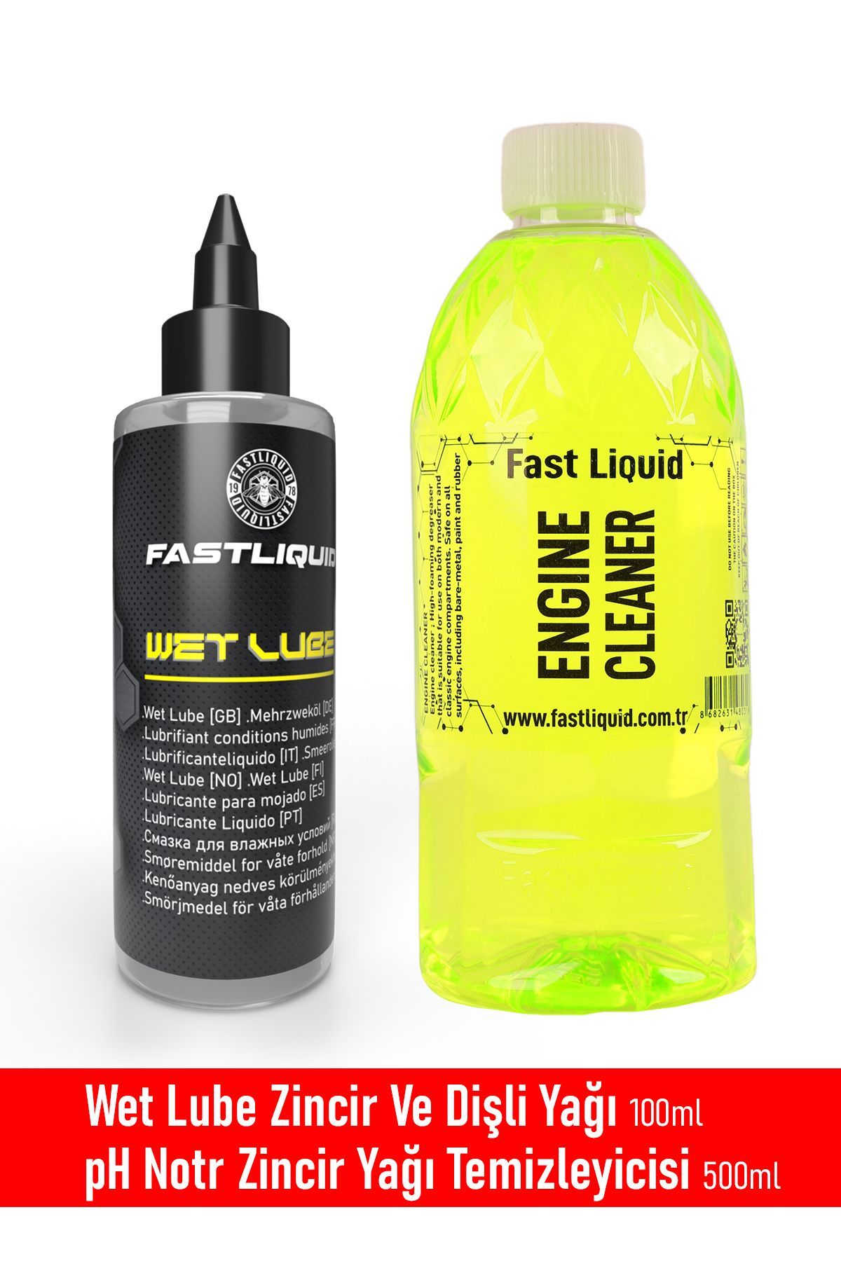 Fast Liquid Wet Lube Zincir Ve Dişli Yağı 100ml | Zincir Temizleyici 500ml 2'li Set