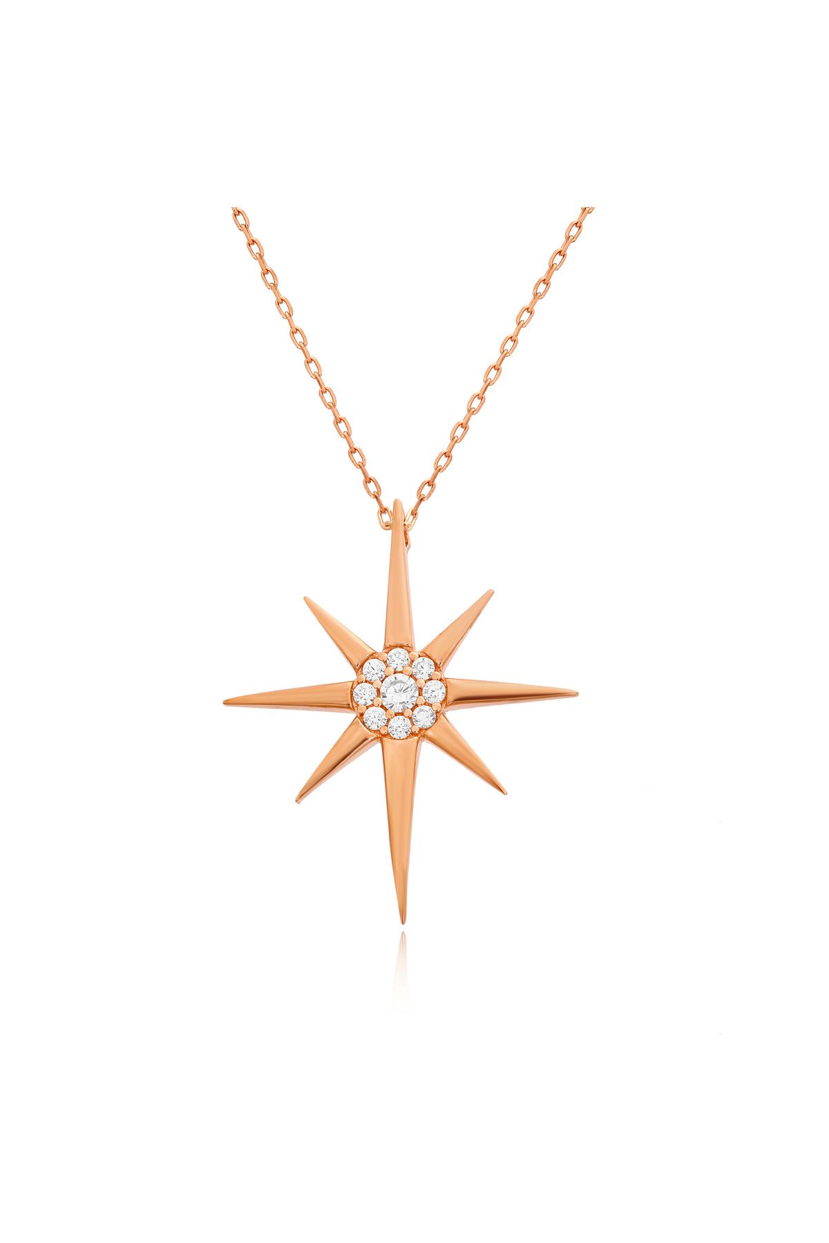 Sahira Jewelry Kutup Yıldızı Taşlı 14 K Rose Altın Kaplama Kadın Kolye