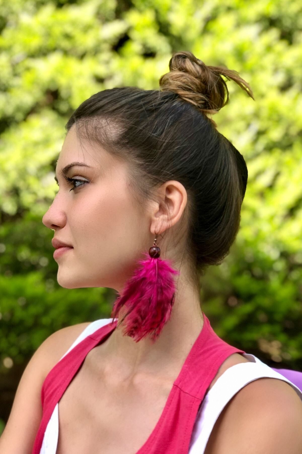 OZZ Hats El Yapımı Tüylü Tekli Boho Style Bohem Tasarım Küpe