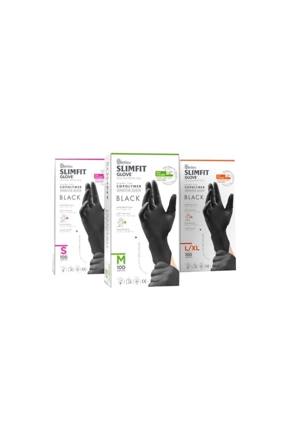 Reflex Slımfıt Glove Tek Kullanımlık Yeni Nesil Teknoloji Siyah M Beden Eldiven 100'lü Paket 20 Kutu