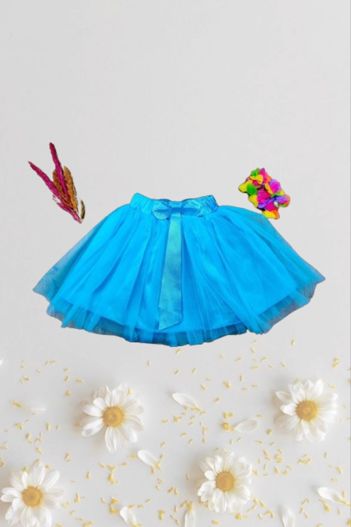 Nacar Kız Çocuk 23 Nisan 19 Mayıs Fiyonklu Hayal Kısa Tütü Tüllü Gösteri Bebe Mavi Etek 024