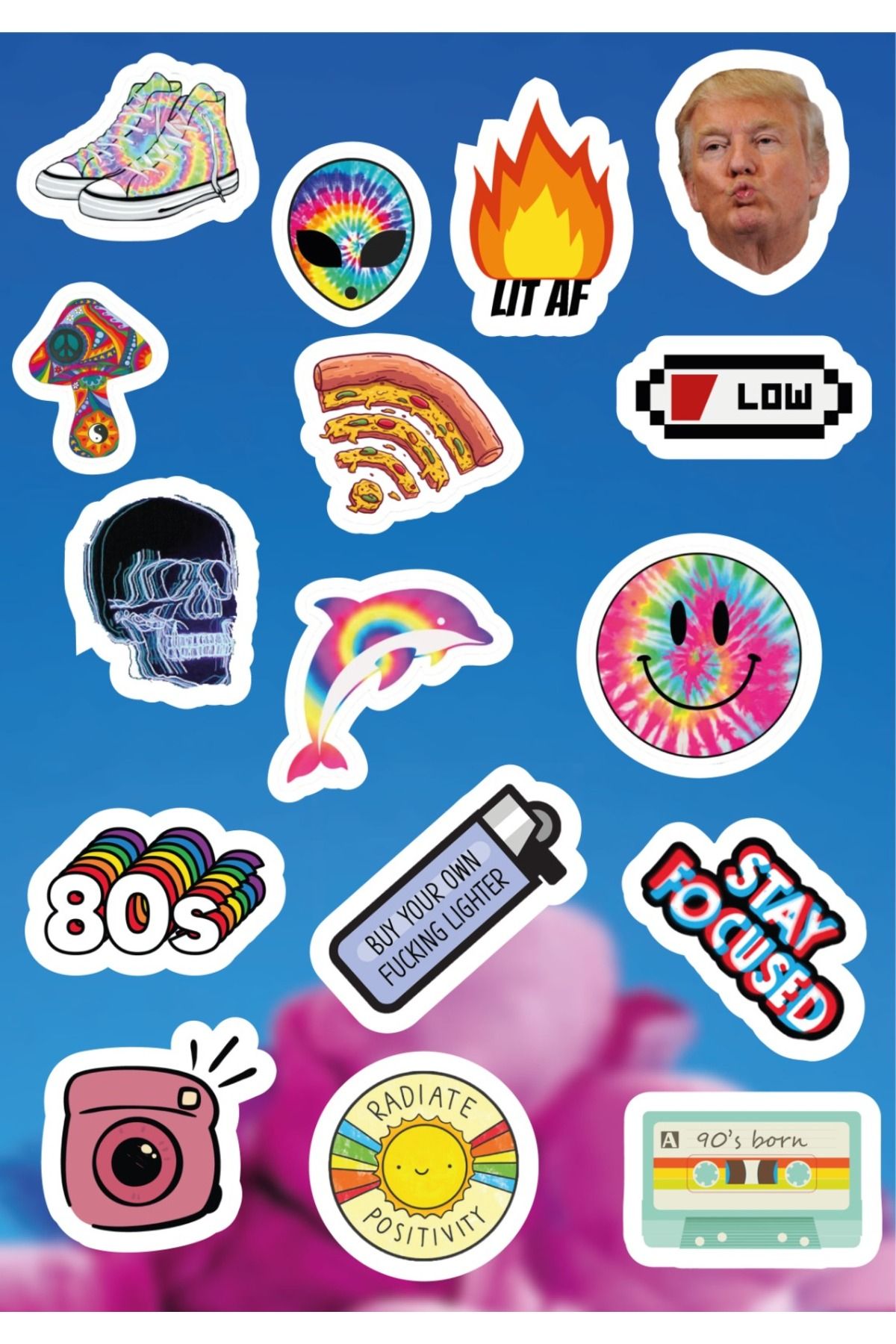 owl bag aesthetic rengarenk retro figürler desenli tasarım sticker Seti