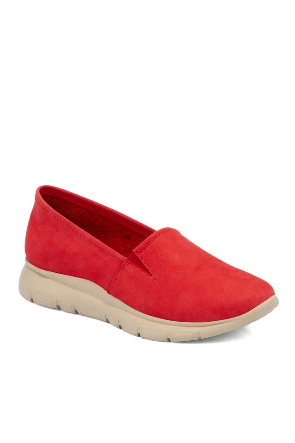 Tergan Kırmızı Nubuk Deri Kadın Casual Ayakkabı - K23I1AY66632-F35