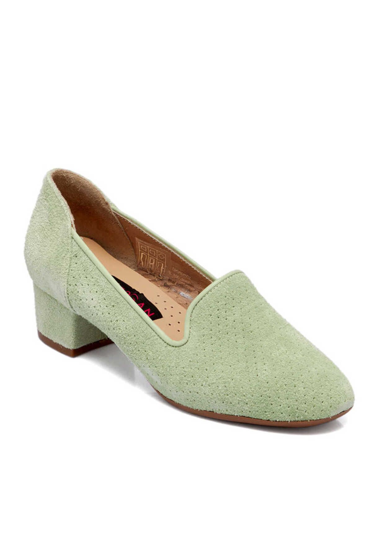 Tergan Yeşil Süet Deri Kadın Topuklu Ayakkabı - K23I1AY66657-S2R