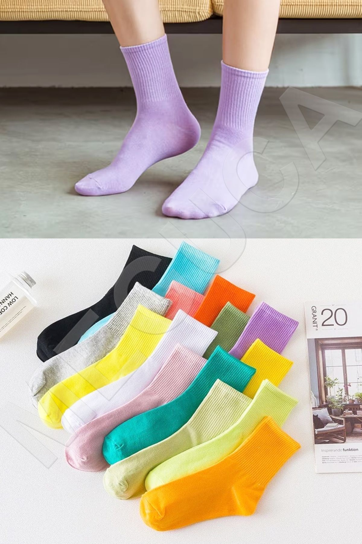 Meguca Socks Kadın Soft Renkli Pamuklu Extra Rahat Ve Yumuşak Kolej Çorap Seti 8 Çift