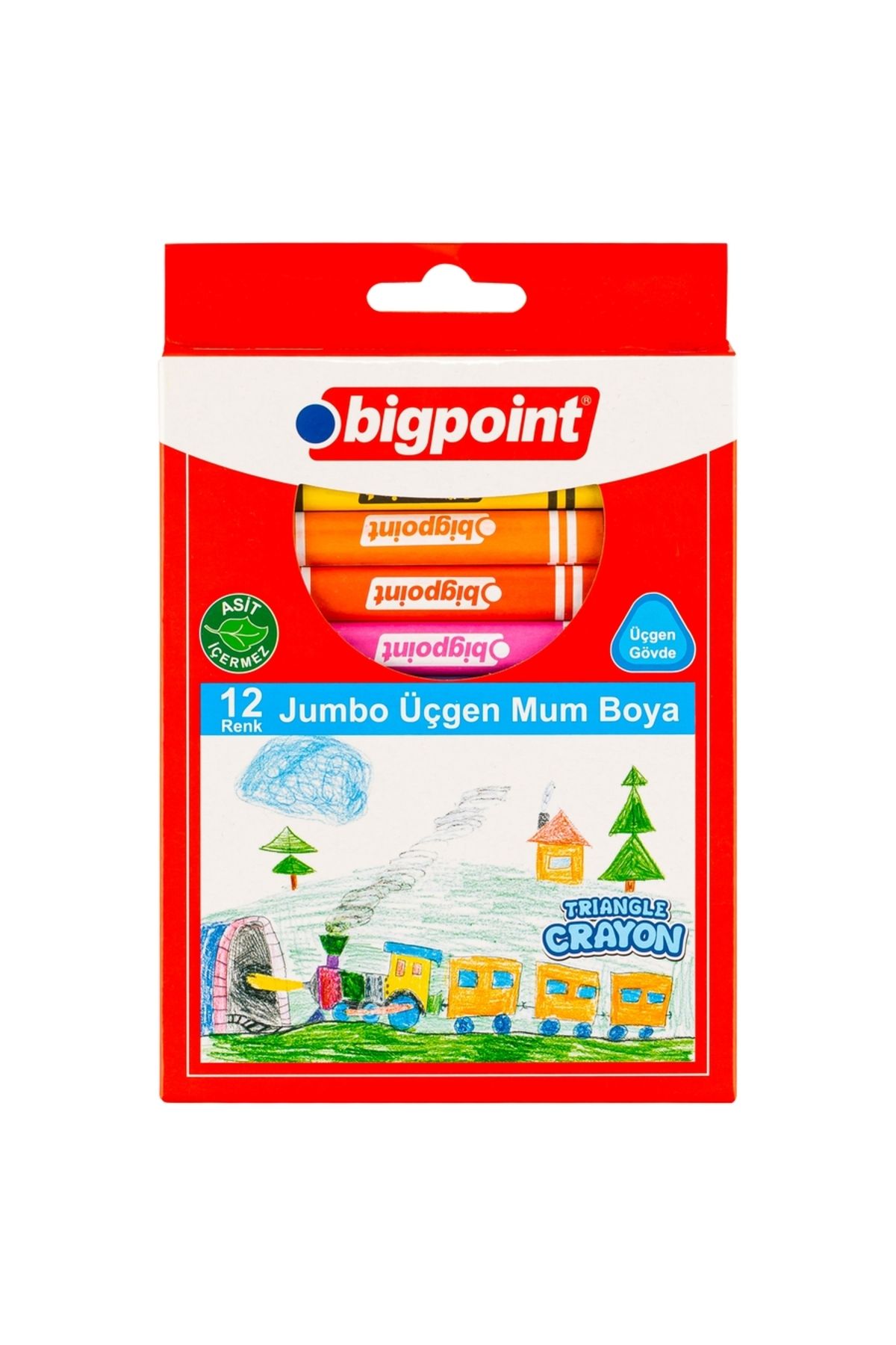 Bigpoint Jumbo Üçgen Mum Boya 12 Renk 6'lı Paket