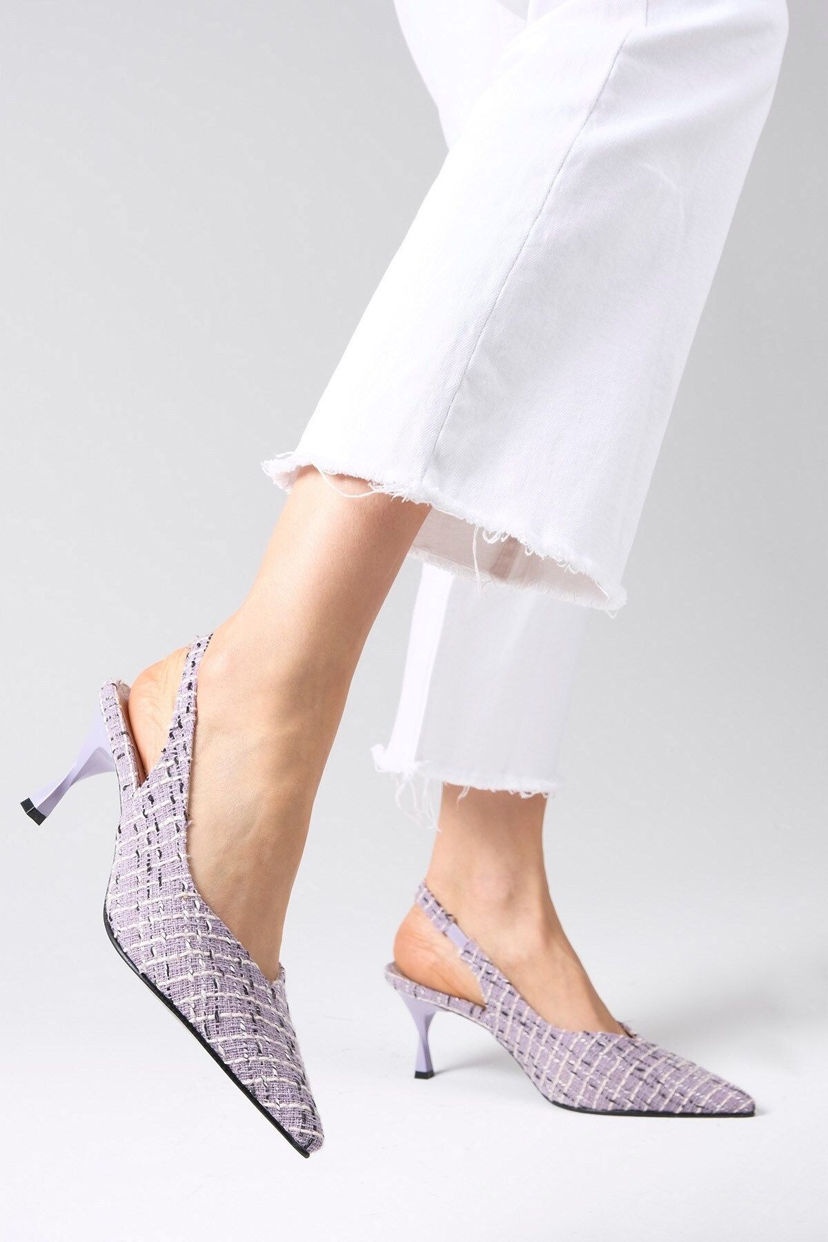 Mio Gusto Lila Renk Tüvit Kumaş Kadın Topuklu Ayakkabı