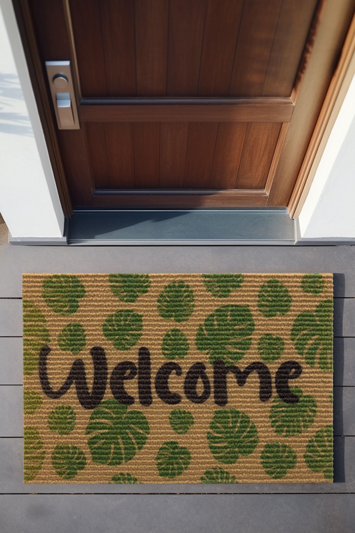 Koza Home Coco Welcome Yeşil Yaprak Paspas Dış Kapı Paspası Kıl Kapı Önü Paspası 40x60 3674