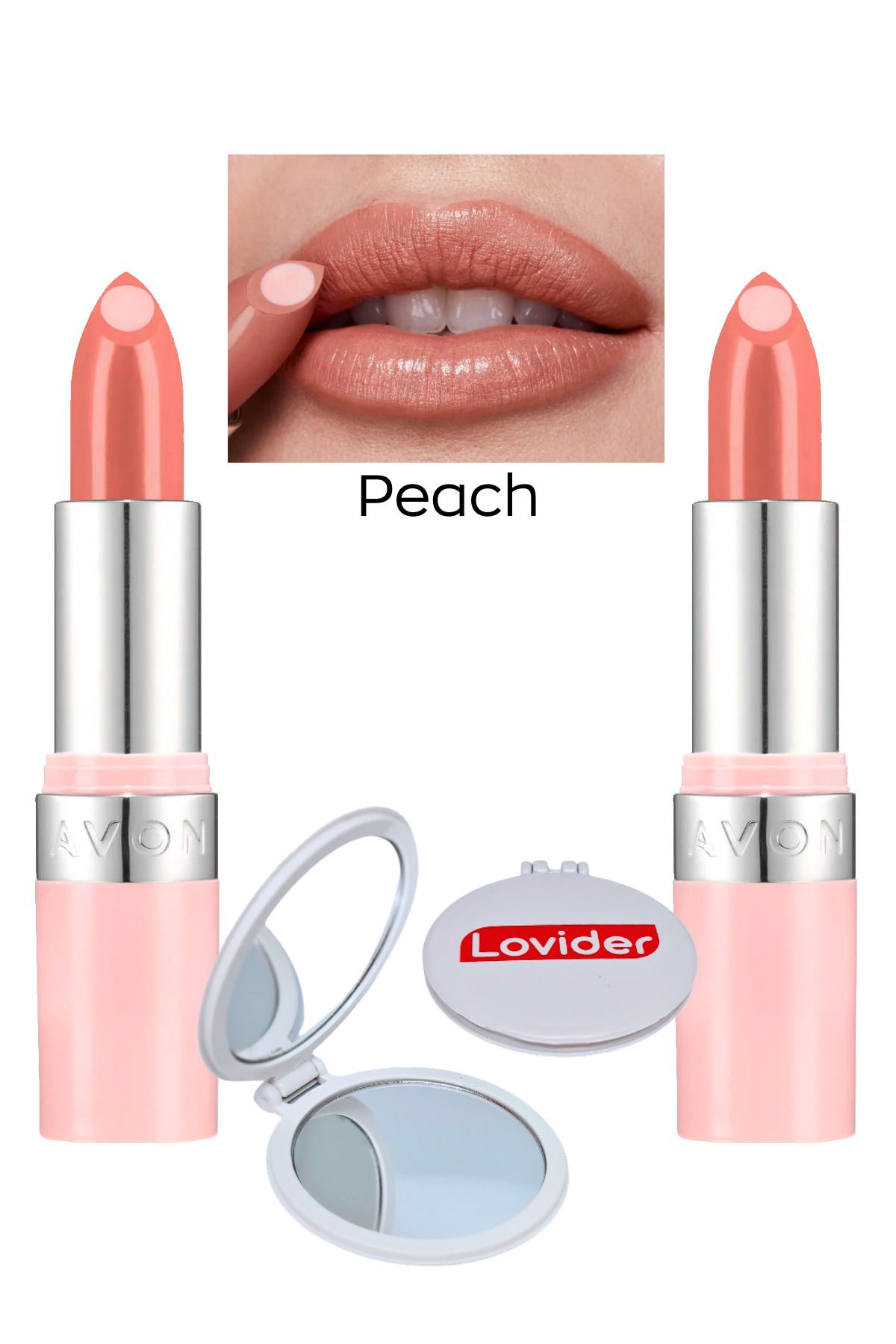 Avon Hydramatic Işıltılı Ruj - Peach 2'li + Lovider Cep Aynası