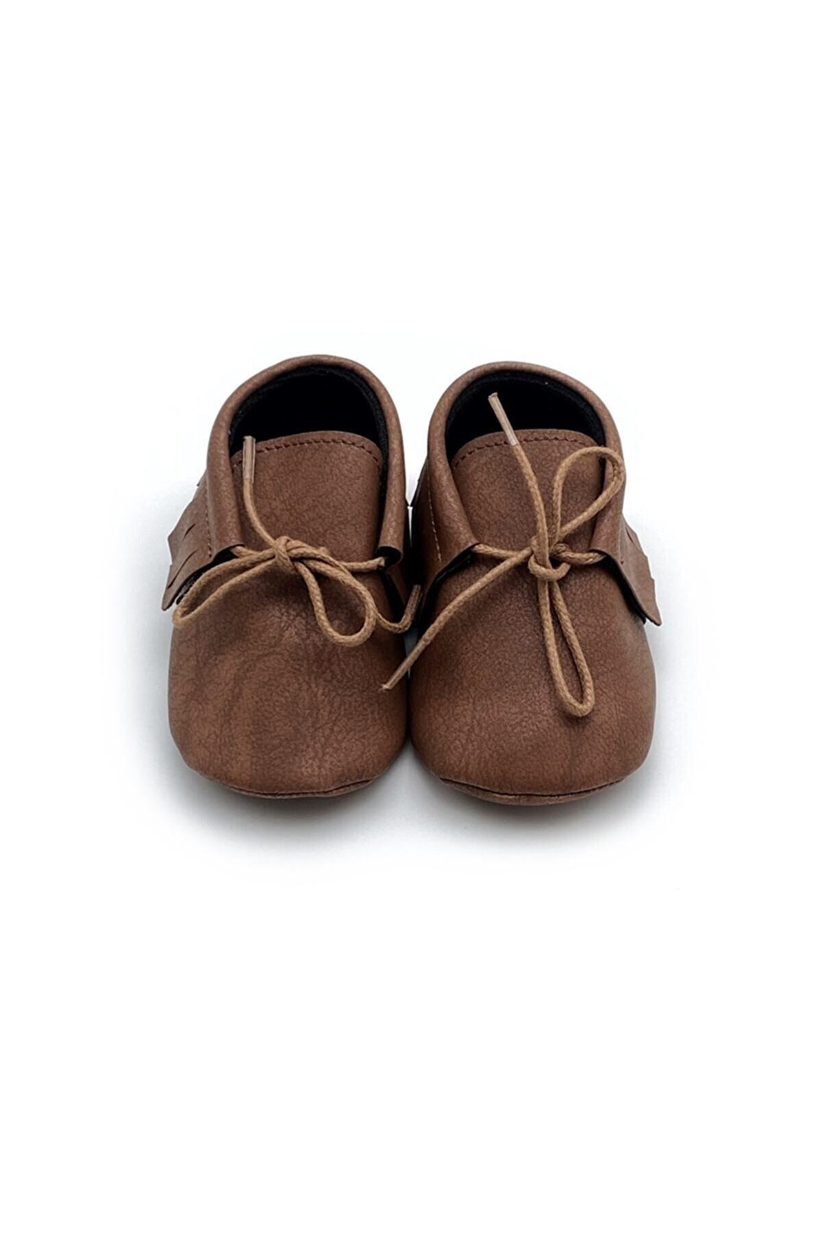 TUĞRA CENTER Baby Tuğra El Yapımı Bağcıklı Makosen Patik Bebek Ayakkabı - Kahve