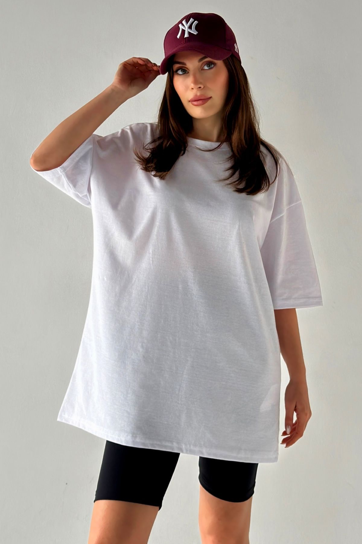 MODAGEN Unisex Düz Renk Beyaz Oversize T-Shirt