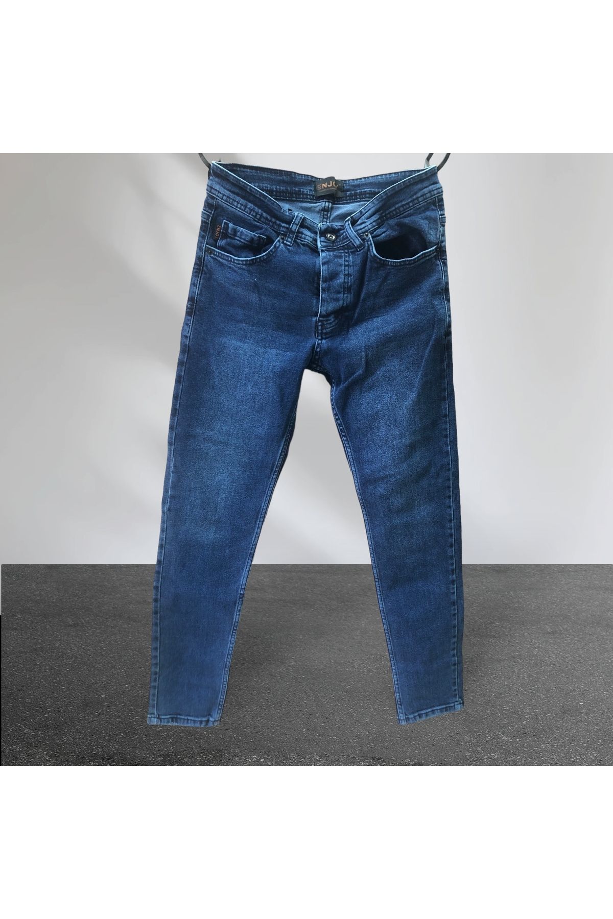 Enjoy Kot-Jeans-Taşlanmış-Slim Fit-Ligralı-Düğmeli Pantolon