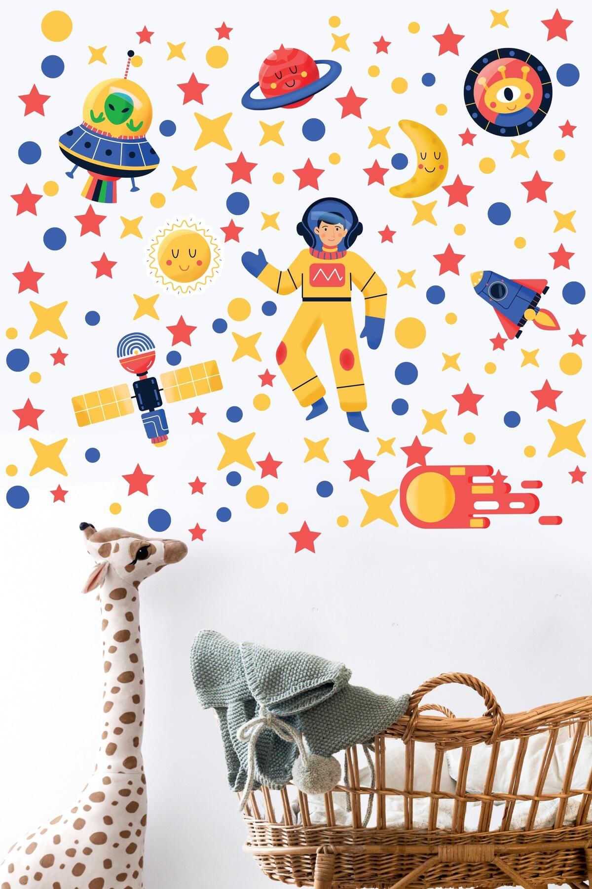 postifull Bebek Odası Sticker Seti Duvar Dekoru, Uzay Temalı, Çocuk Odası Duvar Stickerı, Yapışkanlı Duvar Sti
