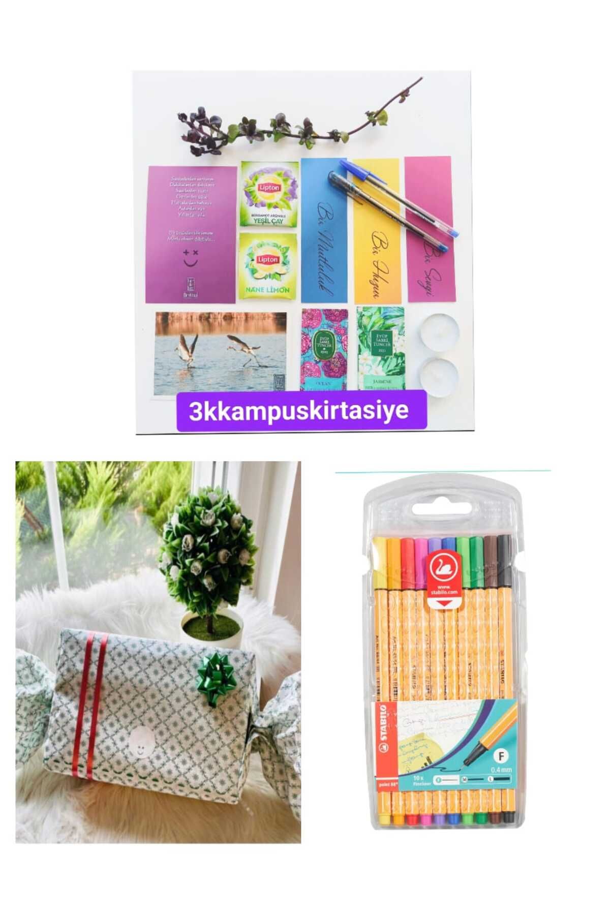 Birrdirbirr konsept şekerim hediye kutusunda-stabilo 10lu keçeli kalem-set-tealight-motto kart-ayraç