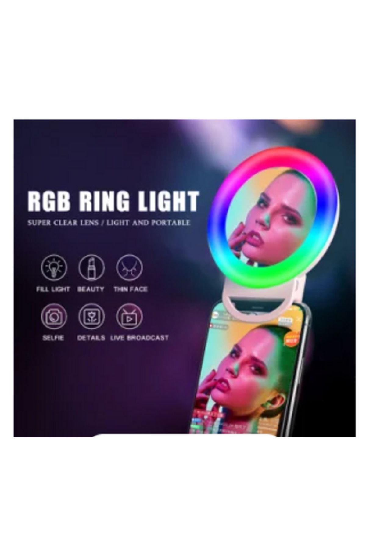 ONREZ LED RGB IŞIKLI AYNALI Kozmetik Makyaj Halka Işığı Şarj Edilebilir Telefon İçin