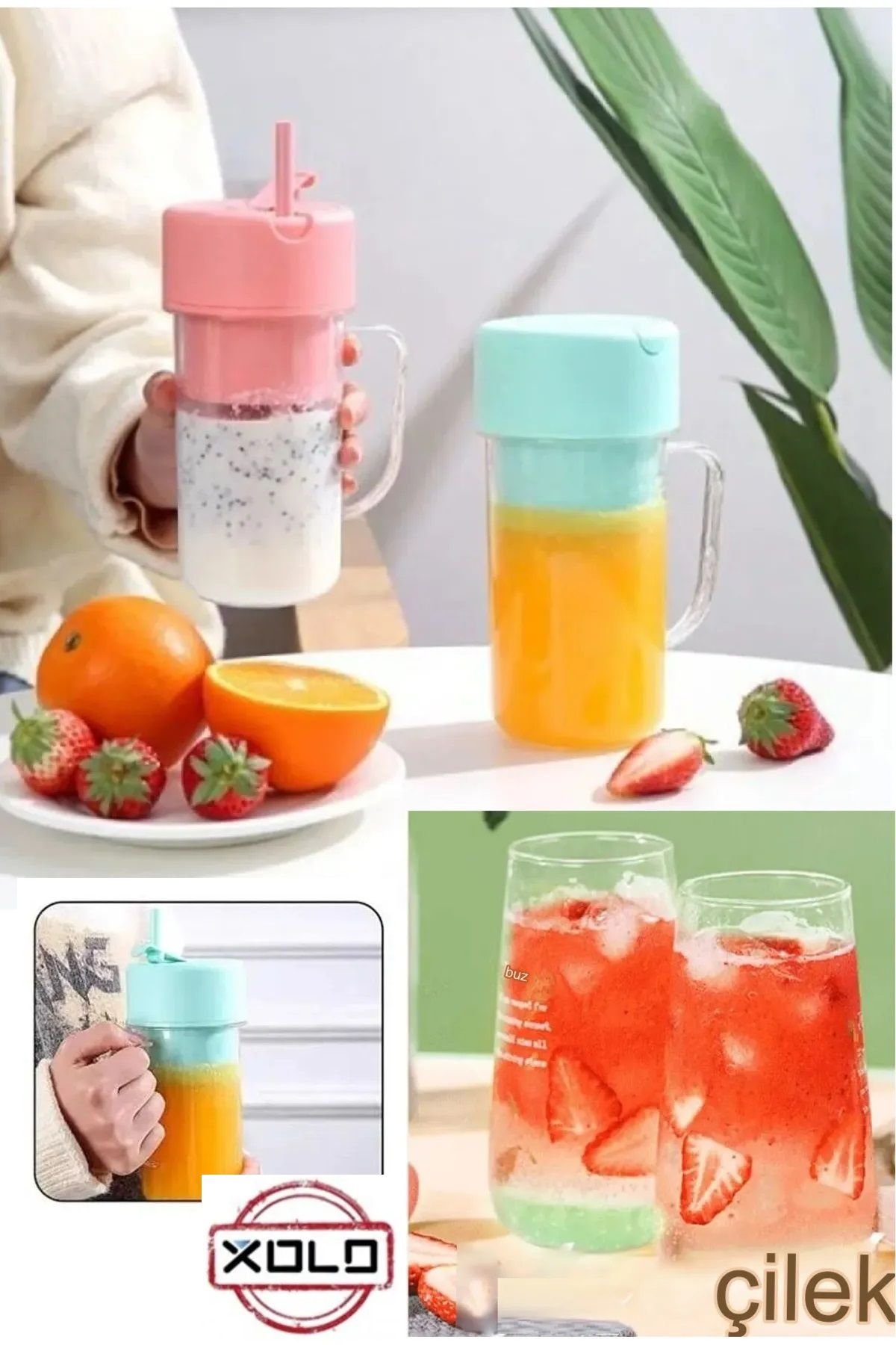 Xolo Taşınabilir Pipetli Meyve Sıkacağı USB Elektrikli Paslanmaz Çelik Blender Meyve Suyu Yapma Mutfak