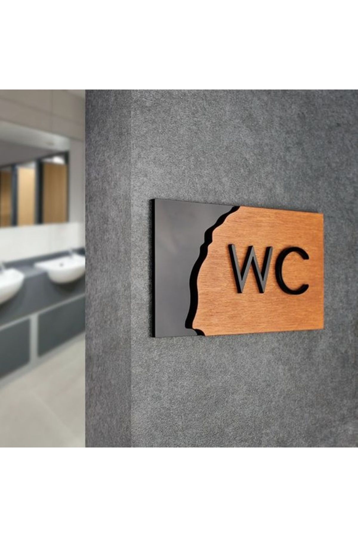 Enissimo Wc Tuvalet Kapı Duvar Tabelası Ahşap Uyarı İşareti Yapışkanlı 30 x 11 cm
