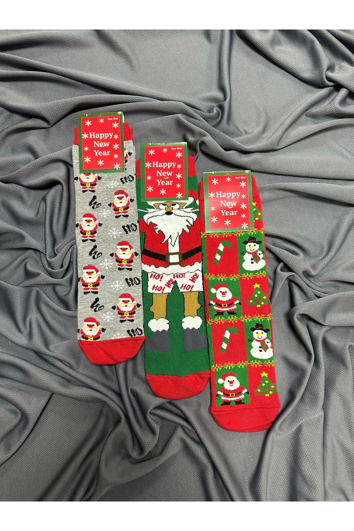 KRC & GLOBAL TEKSTİL Noel - Christmas Temalı Unisex Yılbaşı Çorapları 3'LÜ