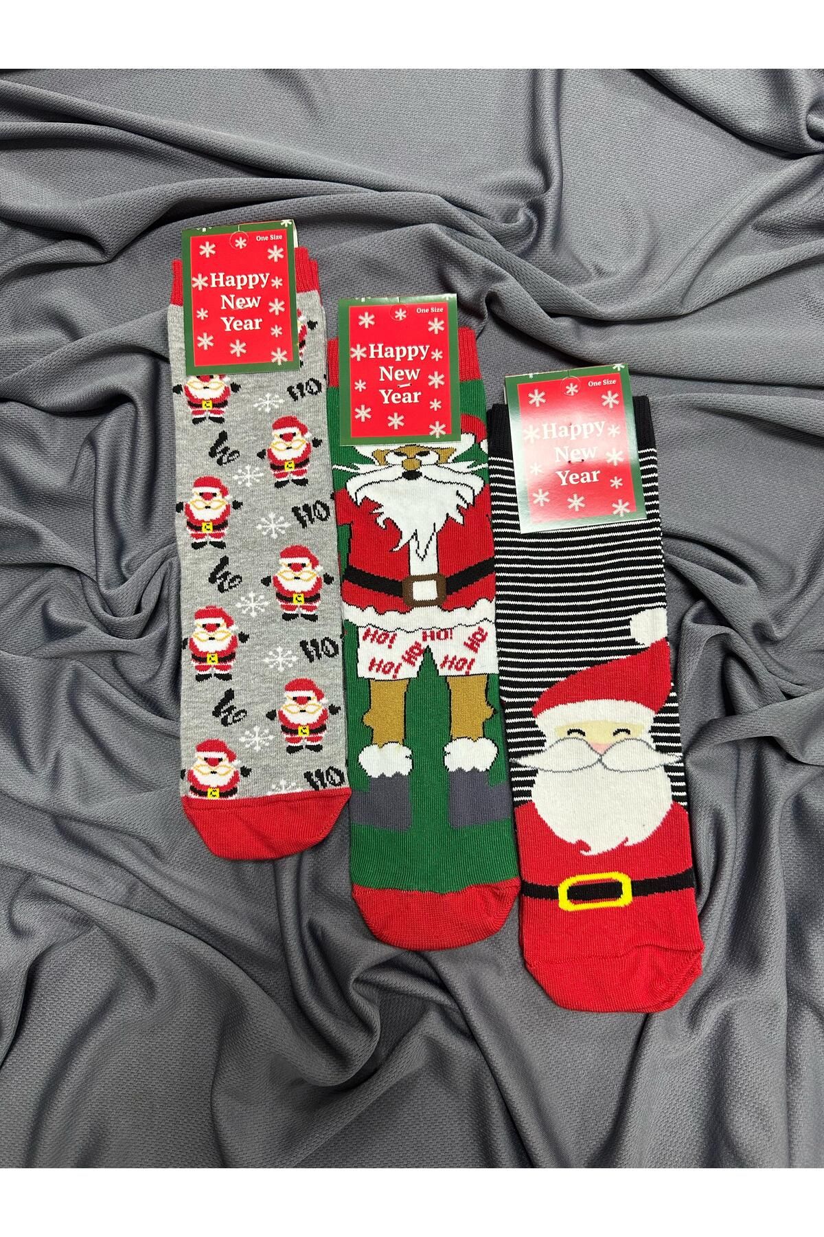 KRC & GLOBAL TEKSTİL Unisex Yılbaşı - Noel - Christmas Temalı Çoraplar 3'Lü
