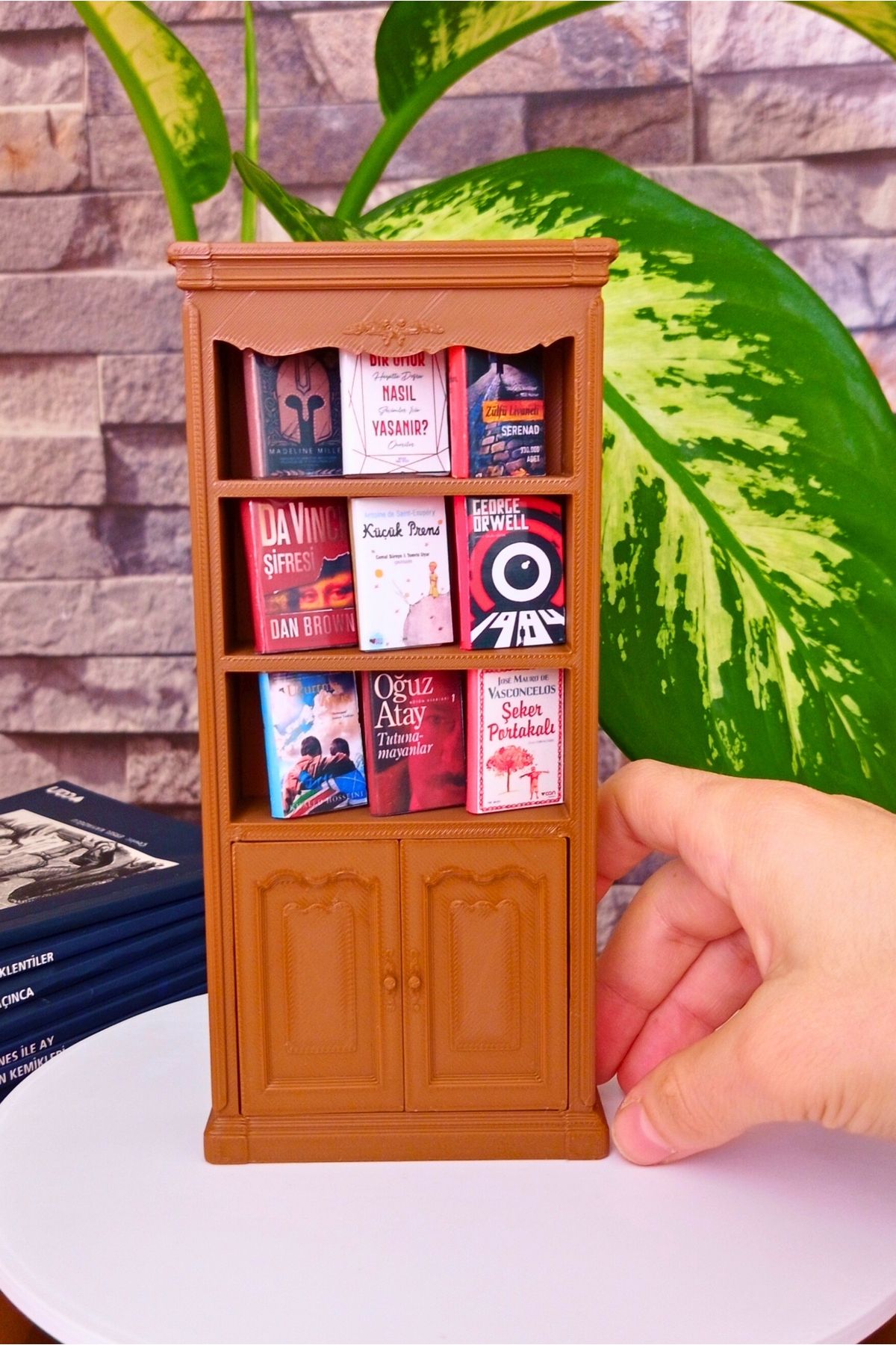 Piyo Design Vintage Kahverengi Minyatür Kitaplık - Ev Dekorasyonu -Hediye Fikri- Gift Bookcase