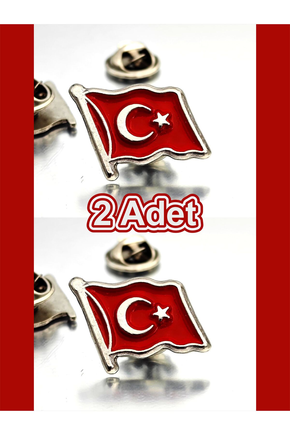 YÖRÜK TASARIM 2 Adet Türk Bayrağı Yaka Rozeti Gümüş Kaplama
