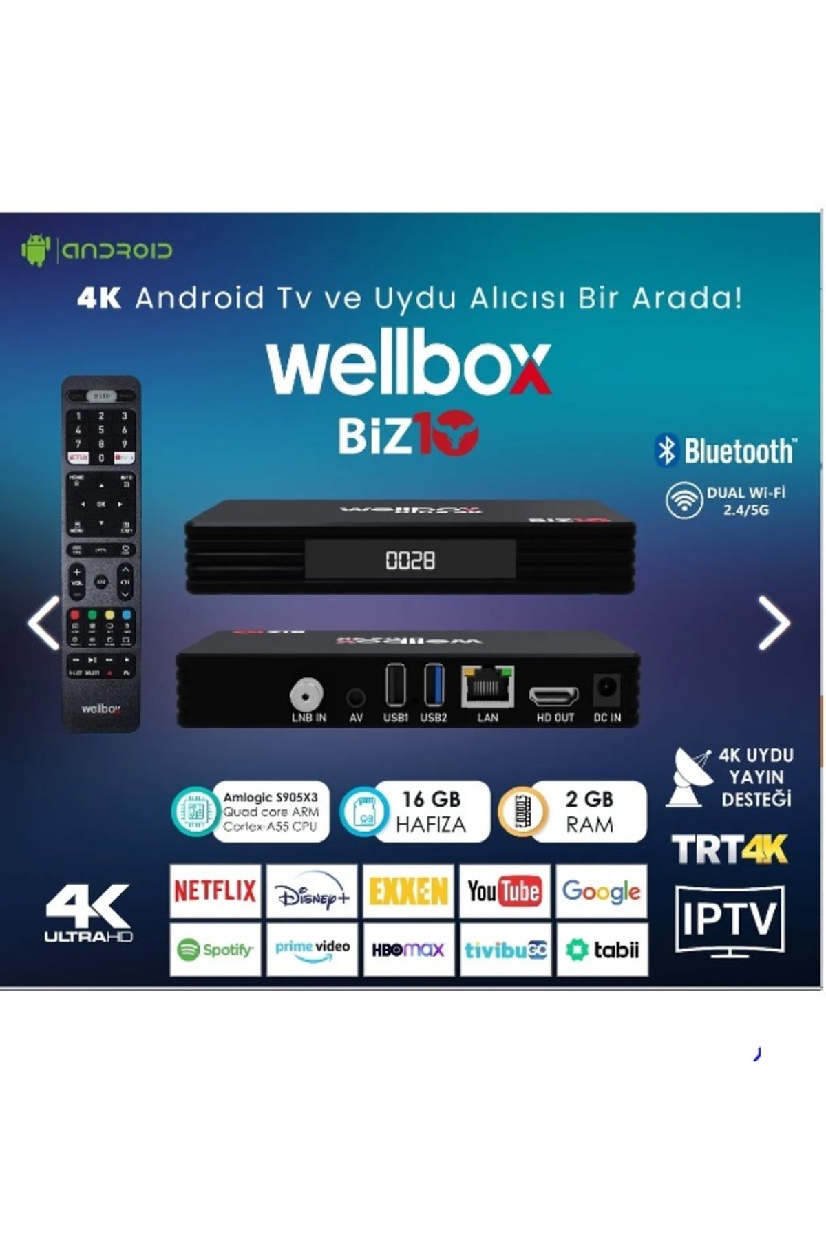 wellbox Android TV Box 44 UltraHD Çanaklı Çanaksız İP Netflix Exxen Disney Youtube Spotfy Tivibu