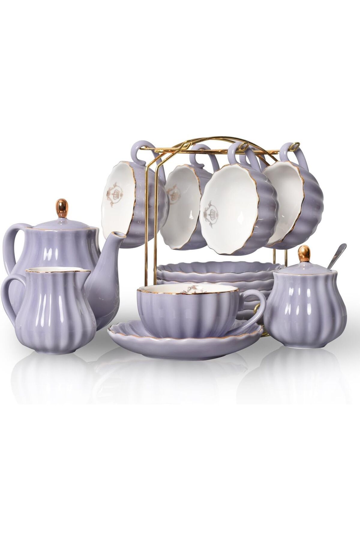 Sweejar Kraliyet Ailesi Ev Porselen Çay Set: 225 ml Bardak ve Tabaklar, Çaydanlık, Şekerlik, Süt Sürahisi