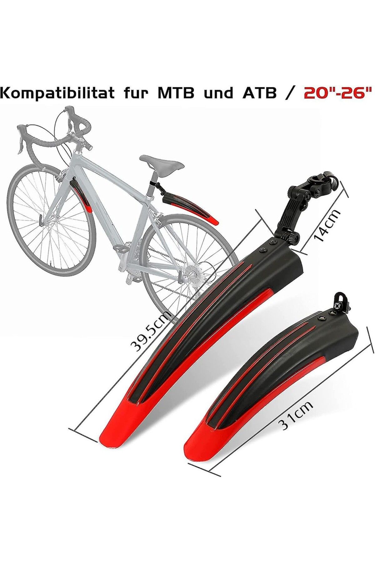 Asroya Plastik Kırmızı Ön Arka Bisiklet Çamurluk Seti 24-26 Jant Uyumlu Bisiklet Çamurluğu