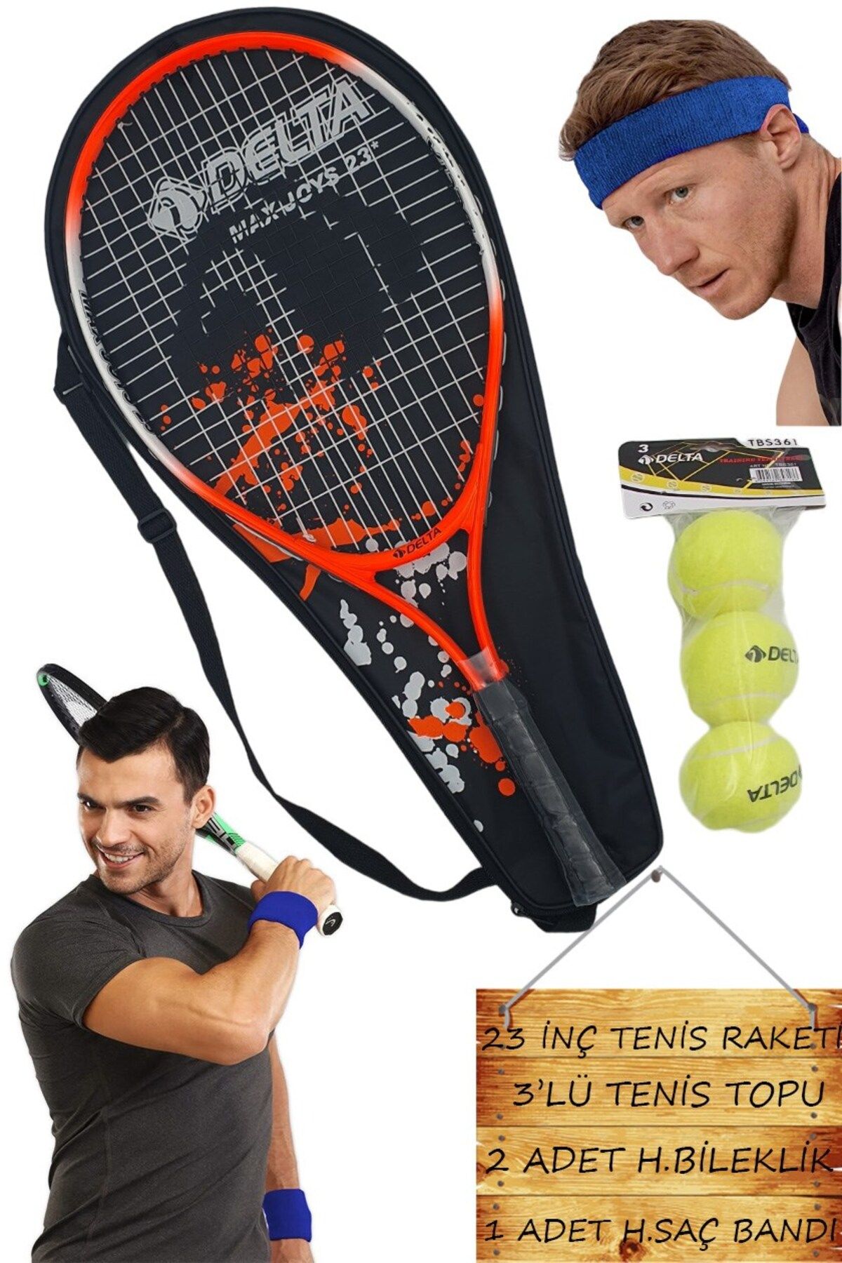 Tosima Max Joy 23 İnç Tenis Raketi Çocuk Tenis Raketi Tenis Topu Bileklik Saç Bandı Set