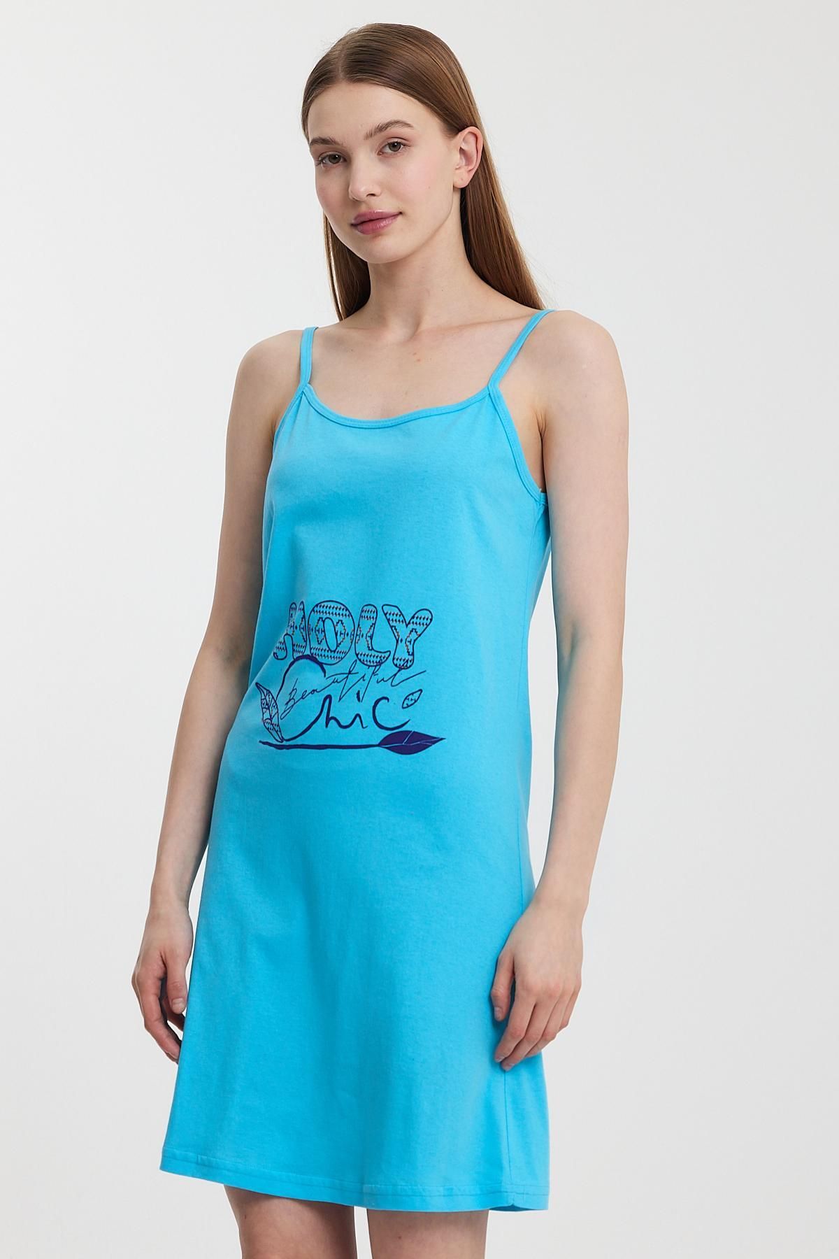 Penyelux Kadın Baskılı PlajTekstili Elbise Deniz Modası Tunik Pareo Mavi