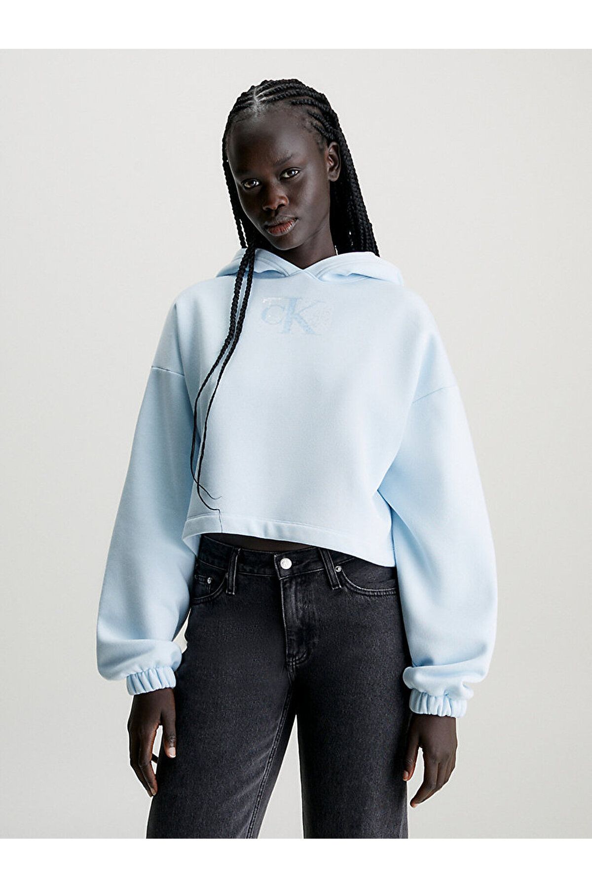 Calvin Klein Kadın Kapüşonlu Uzun Kol Logolu Mavi Sweatshirt J20J222962-CYR