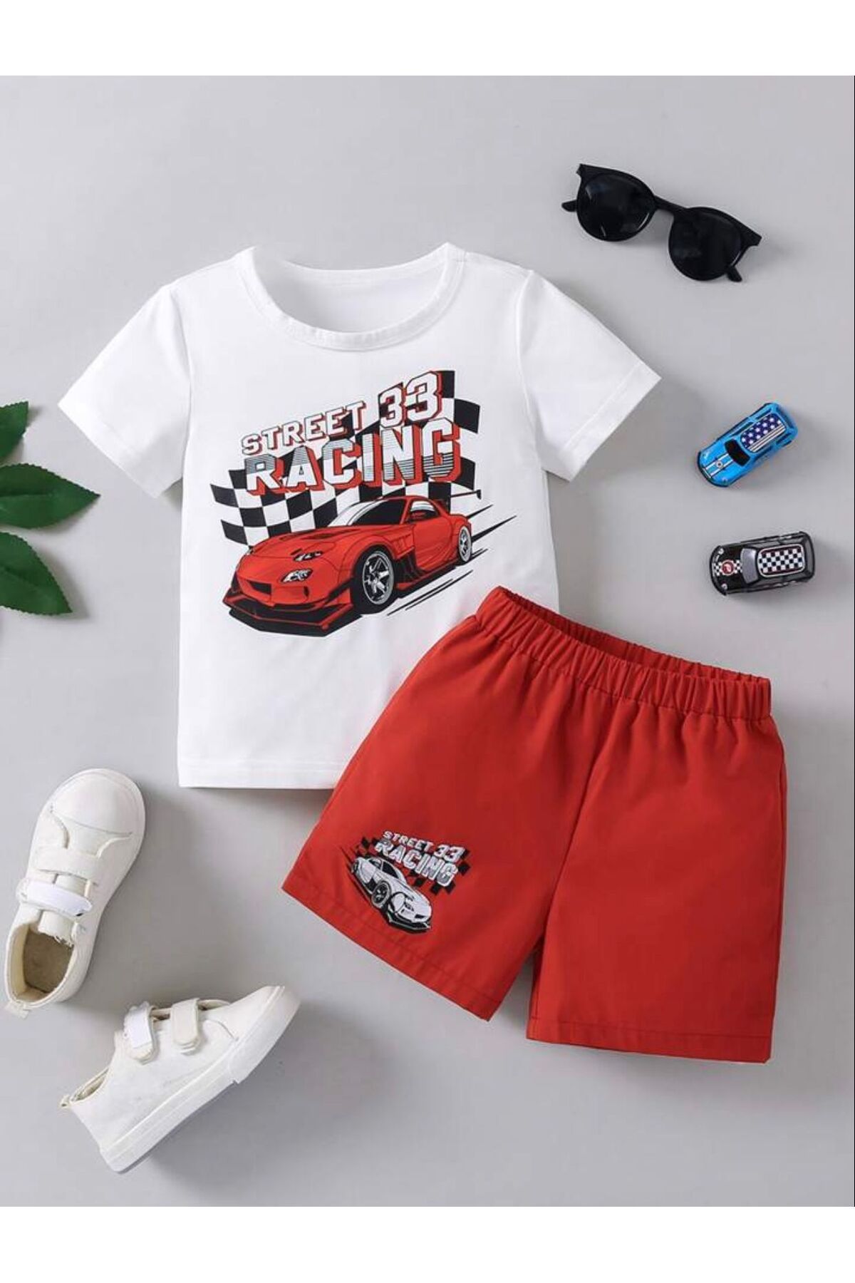 Renna Mood Street Racing Araba Baskılı Erkek Çocuk Şort T-Shirt Takım
