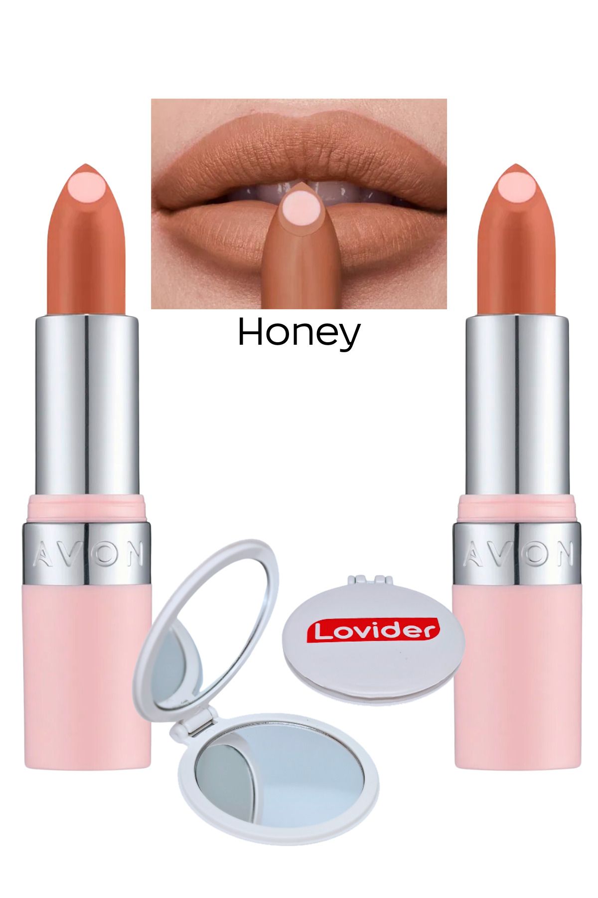 Avon Hydramatic Mat Ruj Honey 2'li + Lovider Cep Aynası Hediye