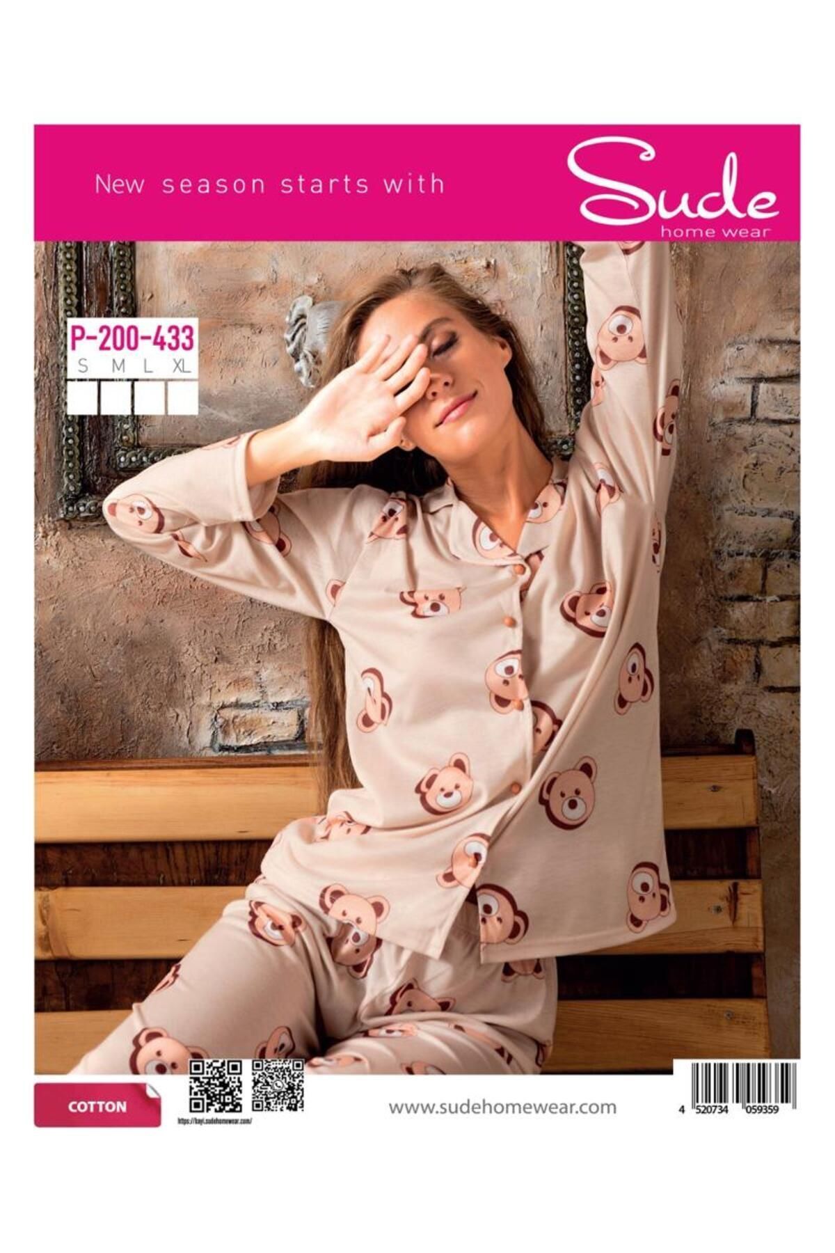 Sude P-200-433 Penye Gömlek Ayıcıklı Kadın Pijama Takımı