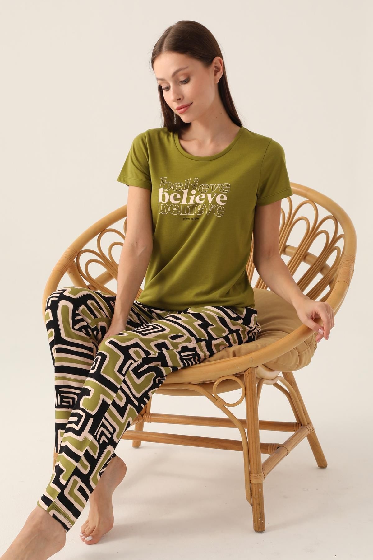 Pierre Cardin Kadın Pijama Takım, %100 Pamuk, Yuvarlak Yaka Kısakol Yazlık Kadın Pijama Takım